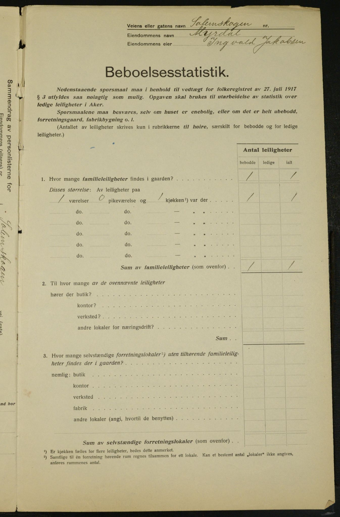 OBA, Kommunal folketelling 1.12.1917 for Aker, 1917, s. 14165