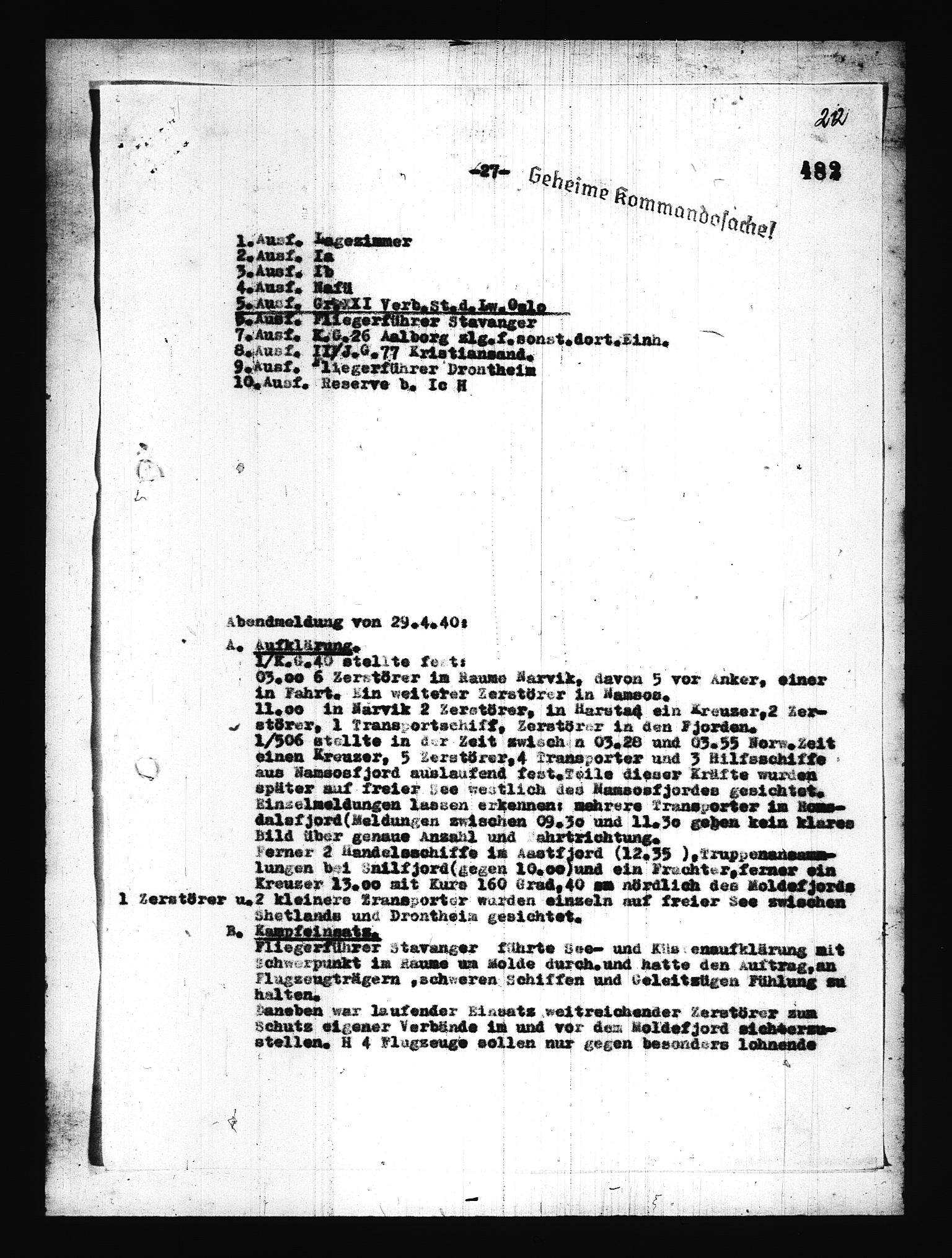 Documents Section, RA/RAFA-2200/V/L0076: Amerikansk mikrofilm "Captured German Documents".
Box No. 715.  FKA jnr. 619/1954., 1940, s. 663