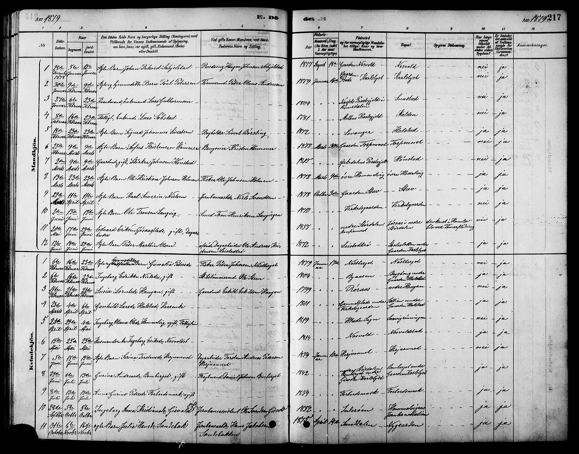 Ministerialprotokoller, klokkerbøker og fødselsregistre - Sør-Trøndelag, AV/SAT-A-1456/616/L0423: Klokkerbok nr. 616C06, 1878-1903, s. 217