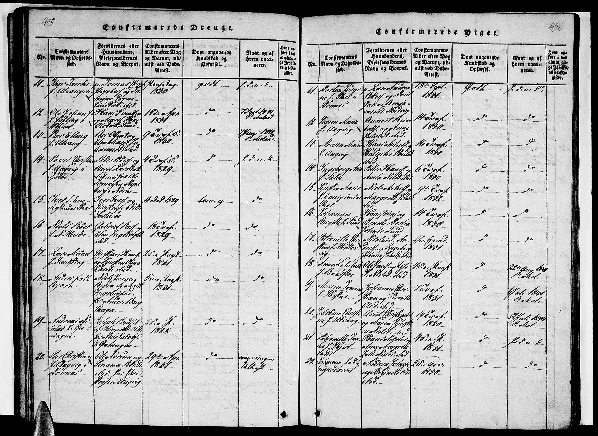 Ministerialprotokoller, klokkerbøker og fødselsregistre - Nordland, AV/SAT-A-1459/831/L0474: Klokkerbok nr. 831C01, 1820-1850, s. 495-496