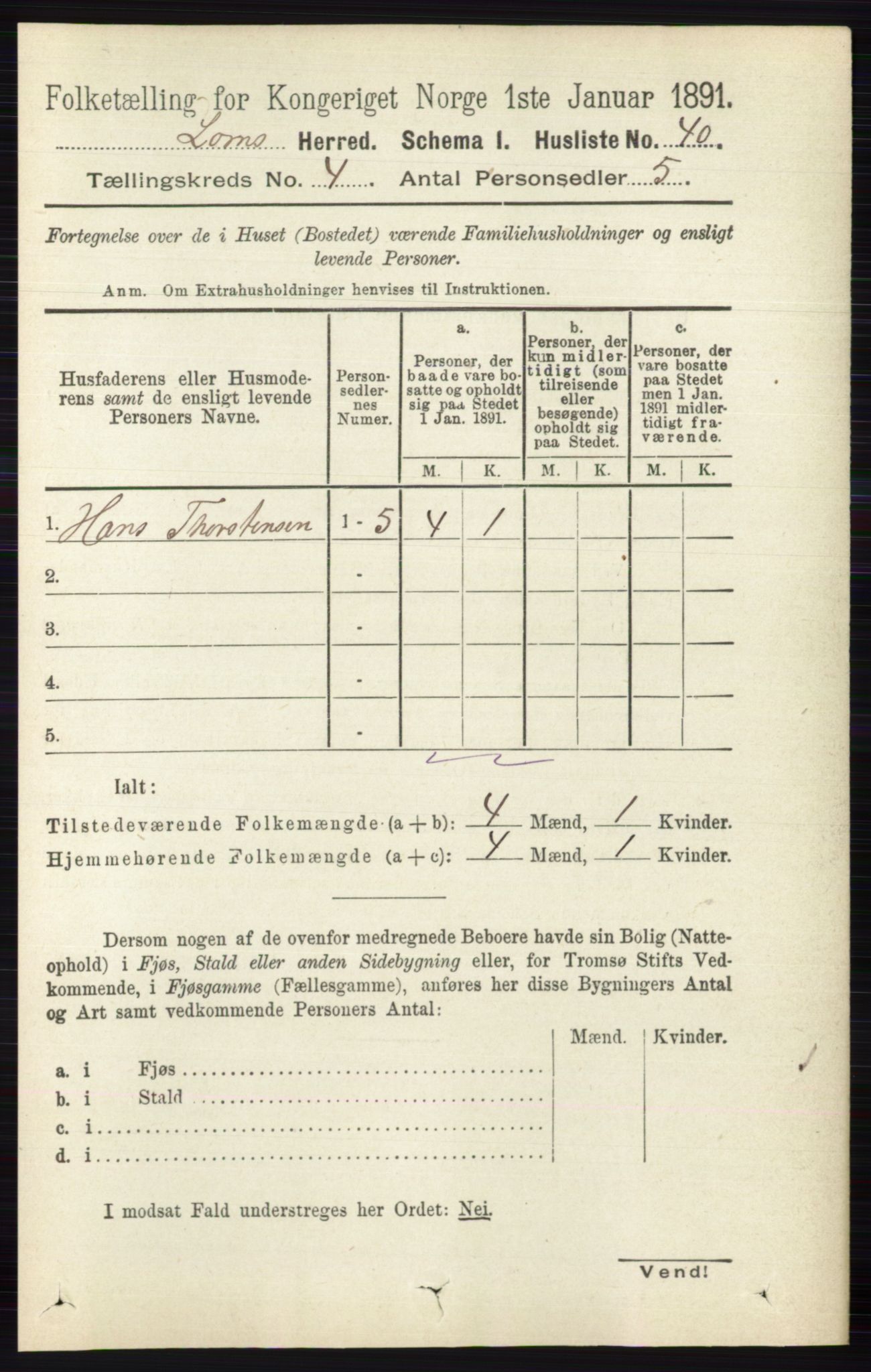 RA, Folketelling 1891 for 0514 Lom herred, 1891, s. 1495