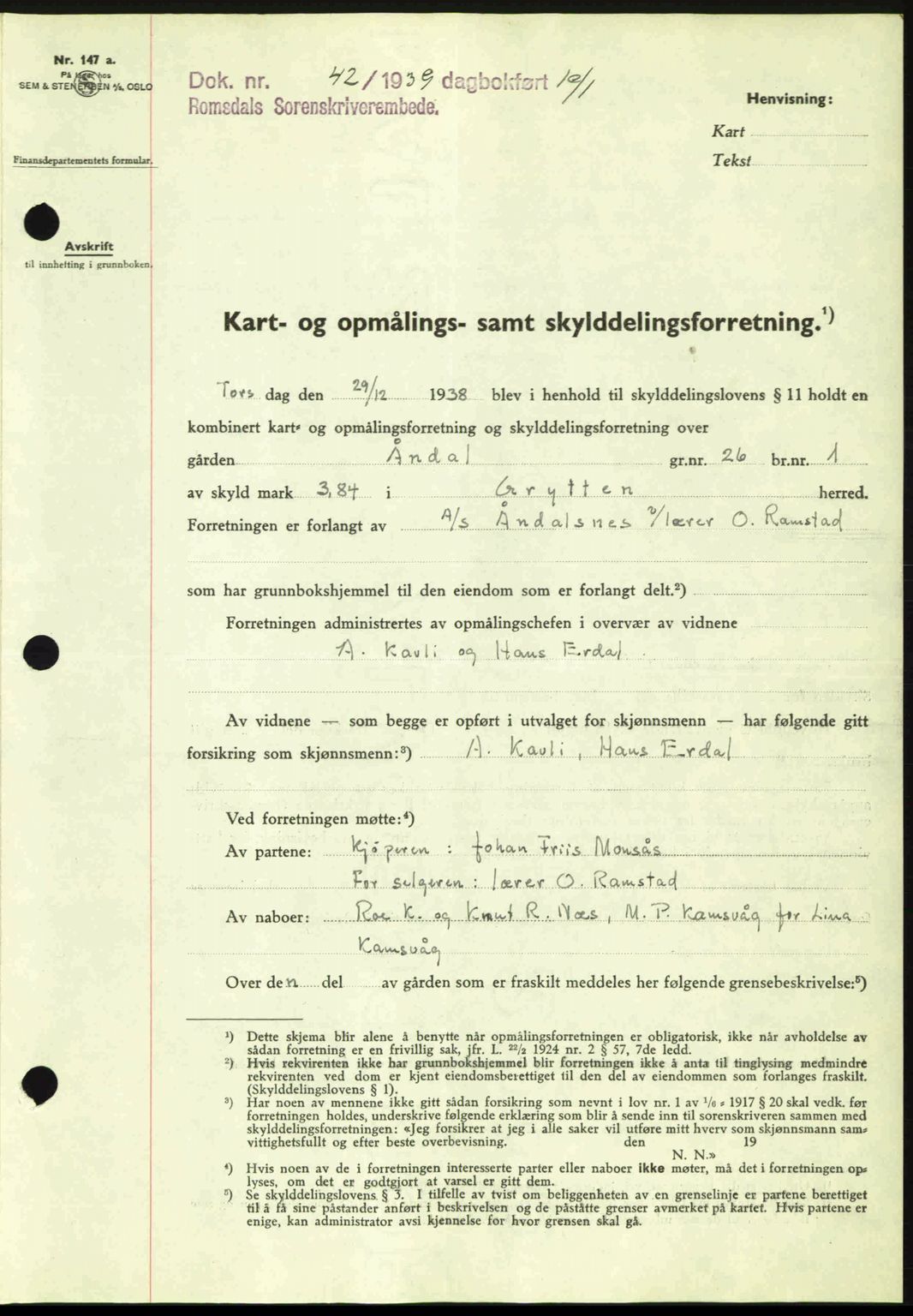 Romsdal sorenskriveri, AV/SAT-A-4149/1/2/2C: Pantebok nr. A6, 1938-1939, Dagboknr: 42/1939