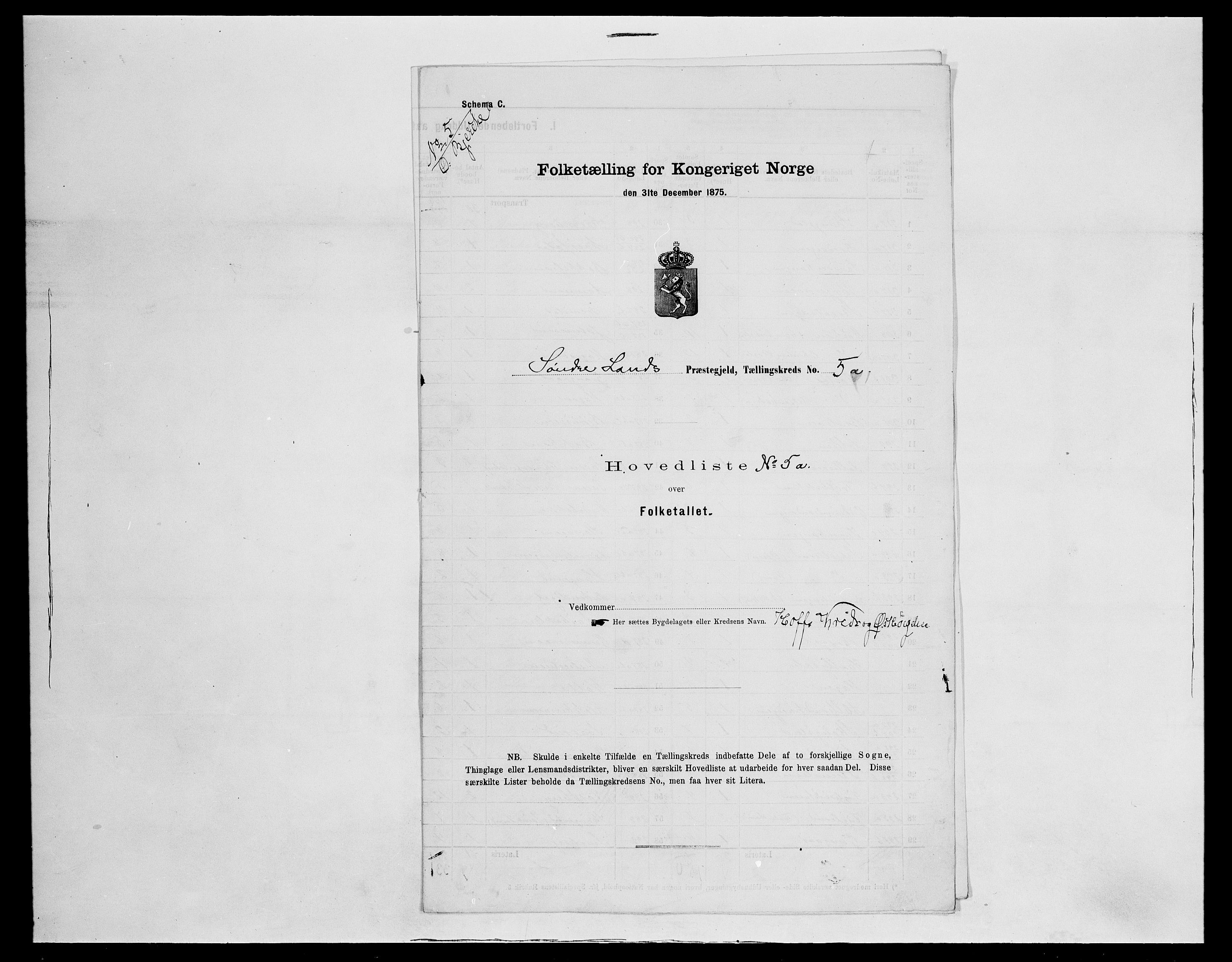 SAH, Folketelling 1875 for 0536P Søndre Land prestegjeld, 1875, s. 30