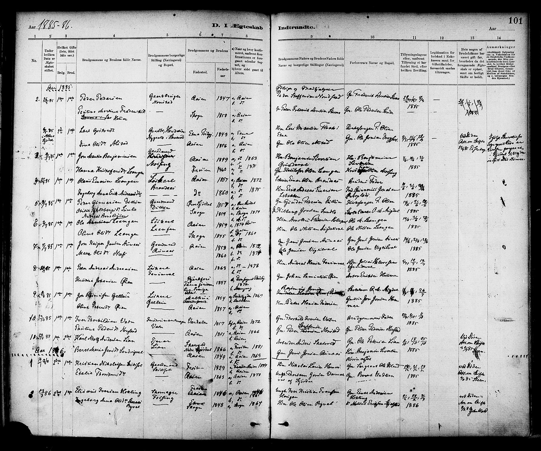 Ministerialprotokoller, klokkerbøker og fødselsregistre - Nord-Trøndelag, AV/SAT-A-1458/714/L0130: Ministerialbok nr. 714A01, 1878-1895, s. 101