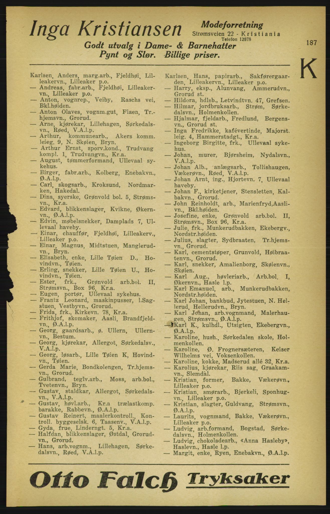 Aker adressebok/adressekalender, PUBL/001/A/003: Akers adressekalender, 1924-1925, s. 187