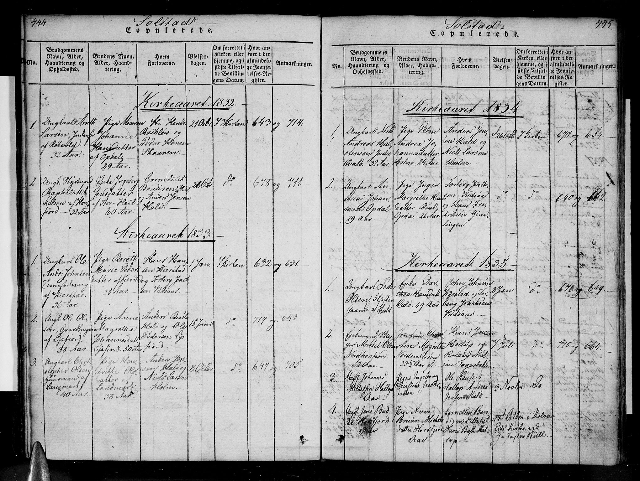 Ministerialprotokoller, klokkerbøker og fødselsregistre - Nordland, AV/SAT-A-1459/810/L0143: Ministerialbok nr. 810A06 /2, 1820-1841, s. 444-445