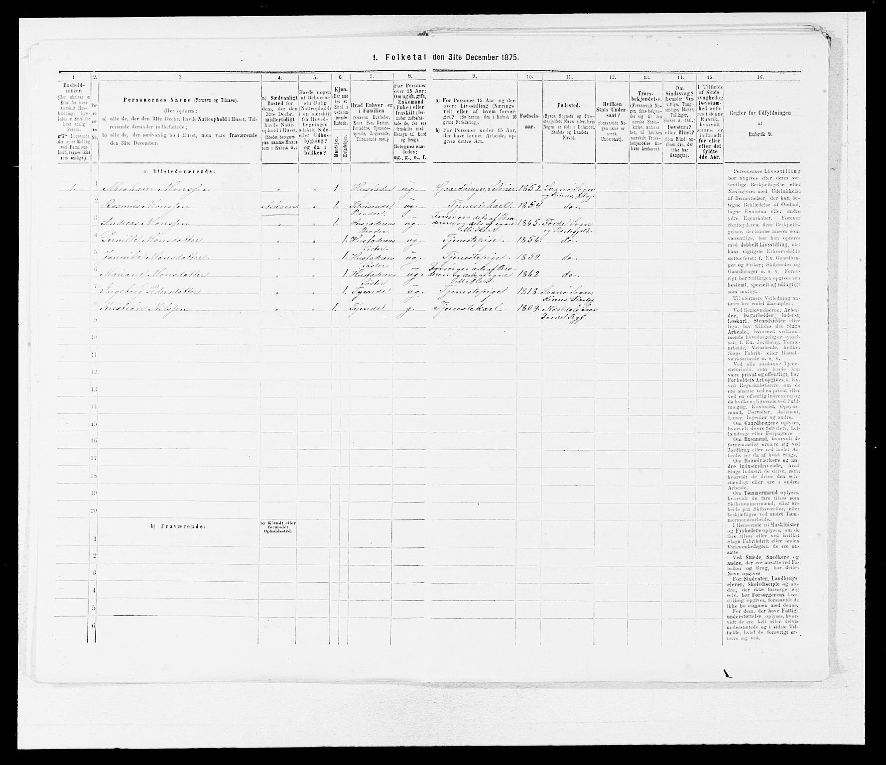 SAB, Folketelling 1875 for 1432P Førde prestegjeld, 1875, s. 619