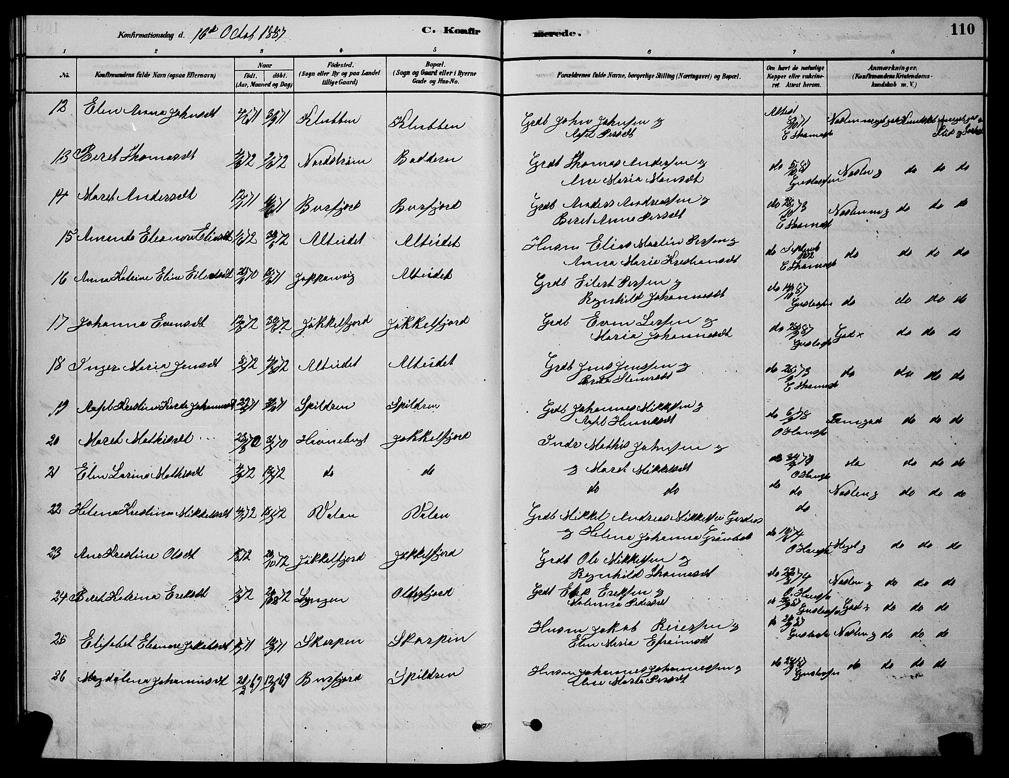 Skjervøy sokneprestkontor, AV/SATØ-S-1300/H/Ha/Hab/L0015klokker: Klokkerbok nr. 15, 1878-1890, s. 110