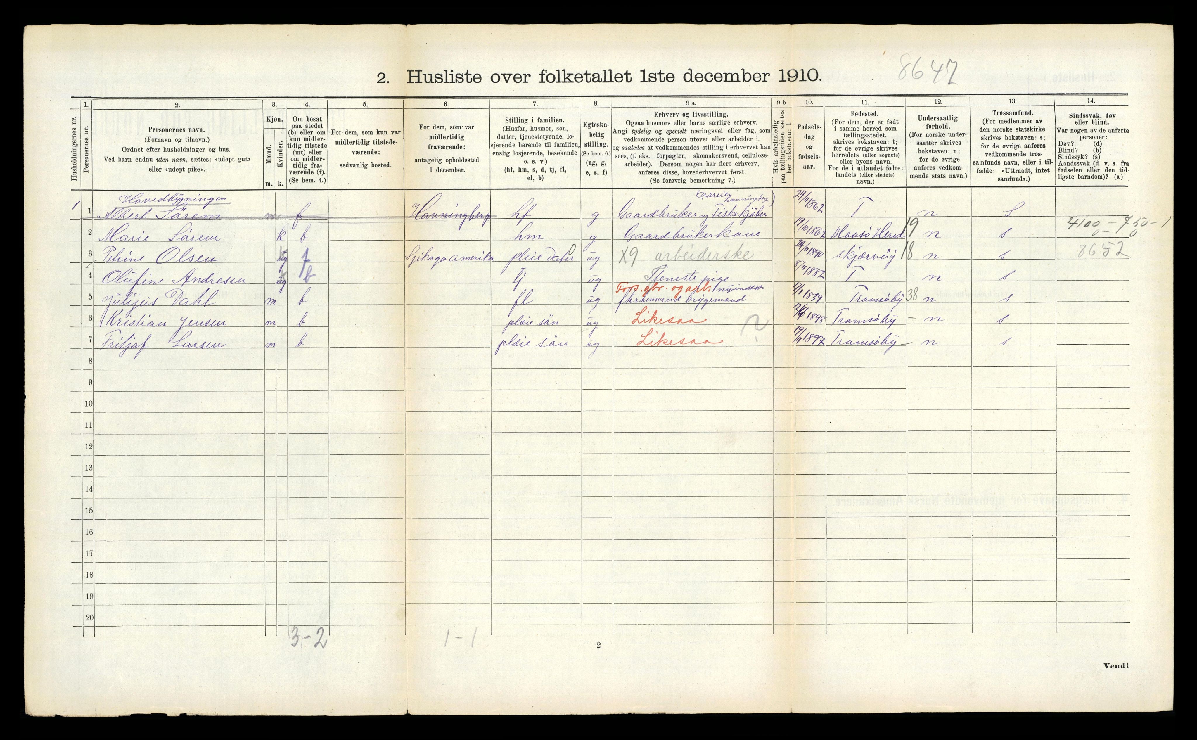 RA, Folketelling 1910 for 1934 Tromsøysund herred, 1910, s. 1432