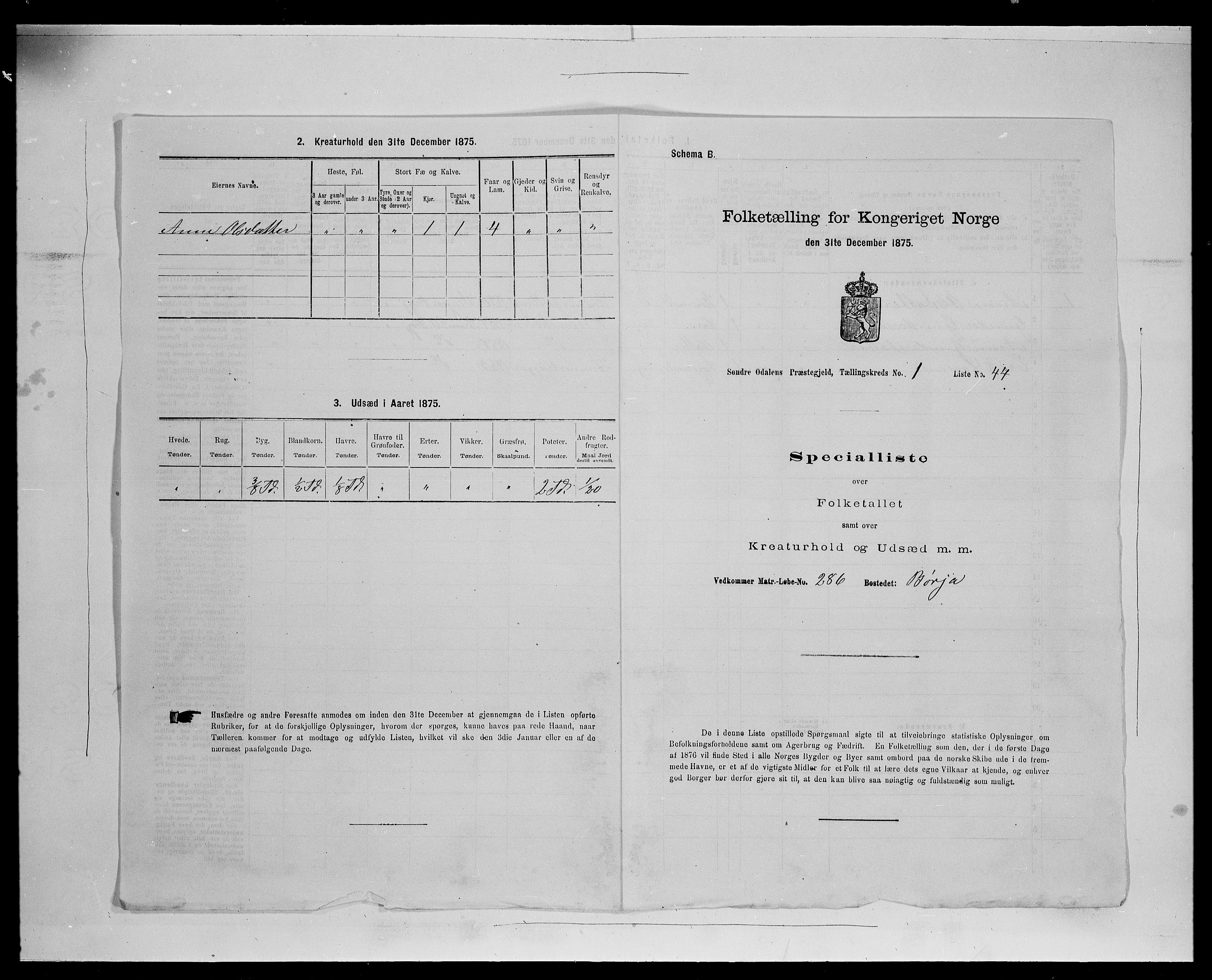 SAH, Folketelling 1875 for 0419P Sør-Odal prestegjeld, 1875, s. 222