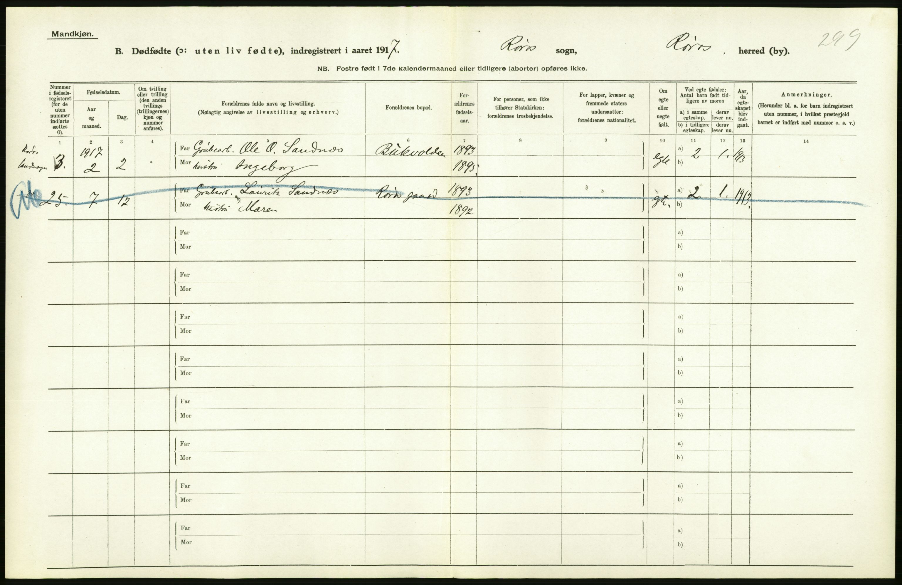 Statistisk sentralbyrå, Sosiodemografiske emner, Befolkning, RA/S-2228/D/Df/Dfb/Dfbg/L0046: S. Trondheim amt: Gifte, døde, dødfødte. Bygder., 1917, s. 614