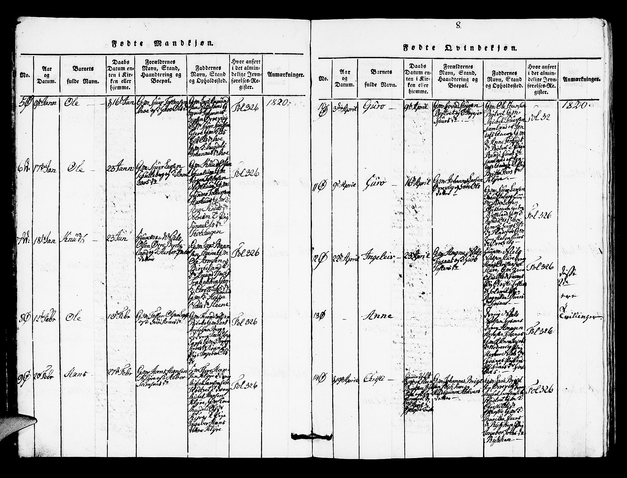 Kvam sokneprestembete, AV/SAB-A-76201/H/Hab: Klokkerbok nr. A 1, 1818-1832, s. 8