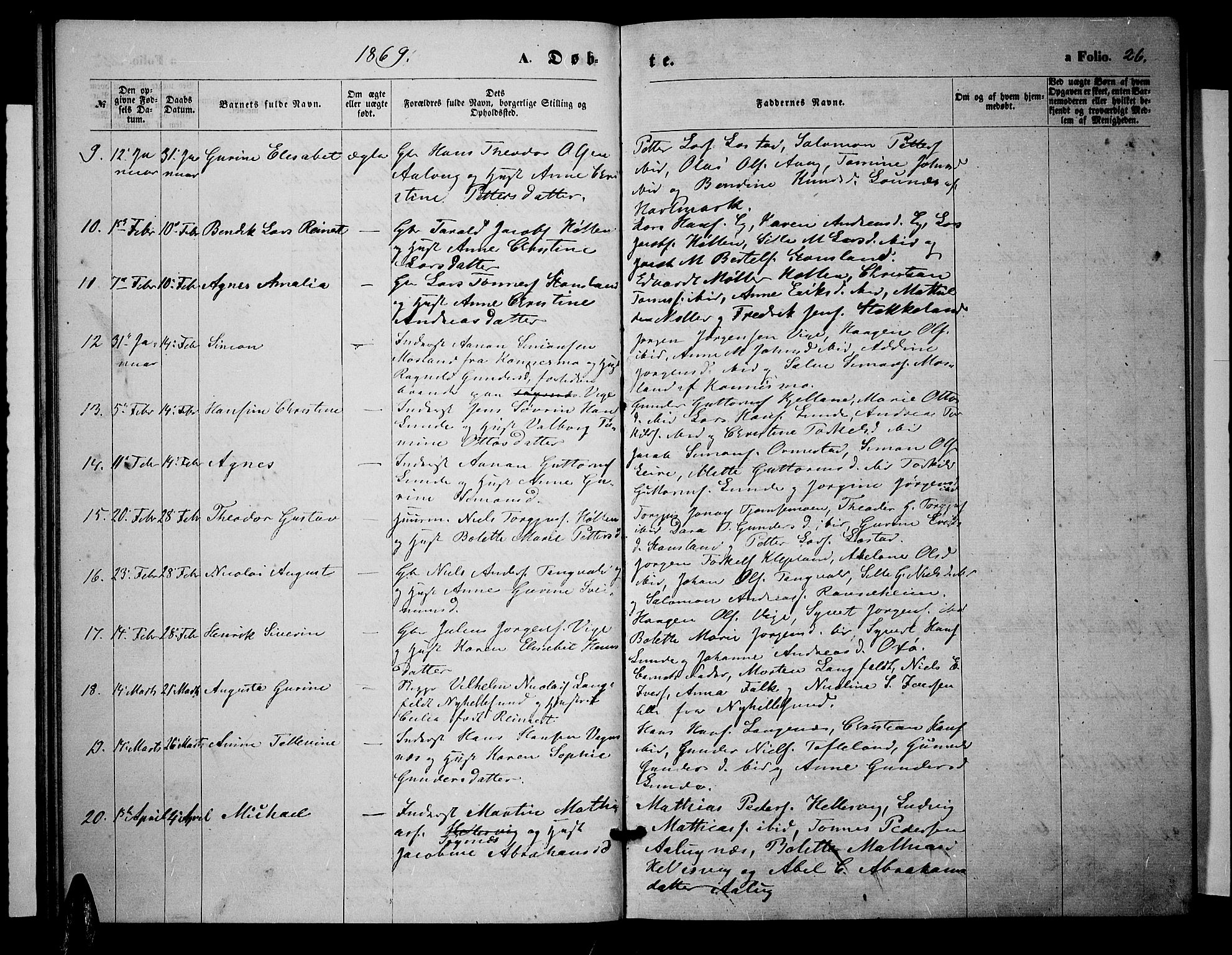 Søgne sokneprestkontor, AV/SAK-1111-0037/F/Fb/Fbb/L0004: Klokkerbok nr. B 4, 1864-1883, s. 26