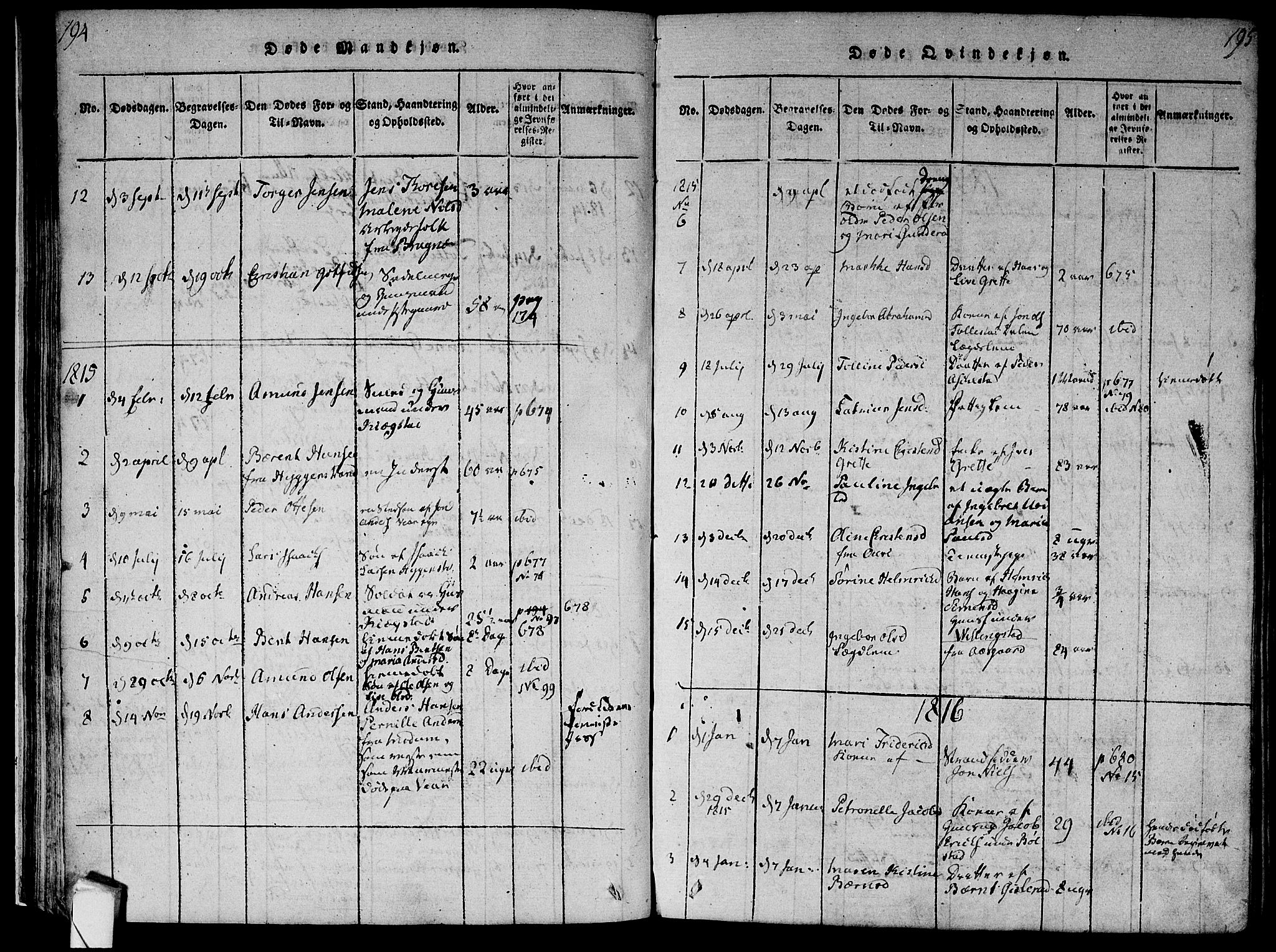 Røyken kirkebøker, AV/SAKO-A-241/F/Fa/L0004: Ministerialbok nr. 4, 1814-1832, s. 194-195