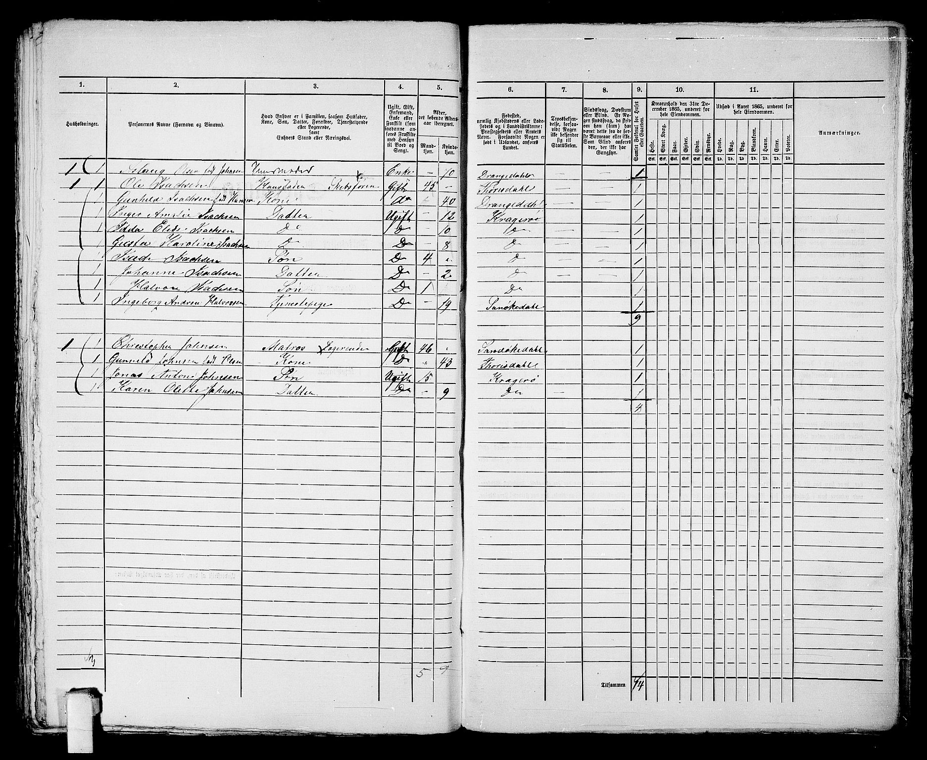 RA, Folketelling 1865 for 0801B Kragerø prestegjeld, Kragerø kjøpstad, 1865, s. 1117