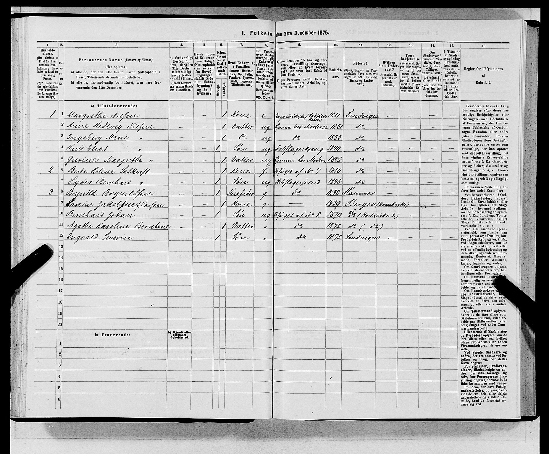 SAB, Folketelling 1875 for 1281L Bergen landdistrikt, Domkirkens landsokn og Sandvikens landsokn, 1875, s. 150