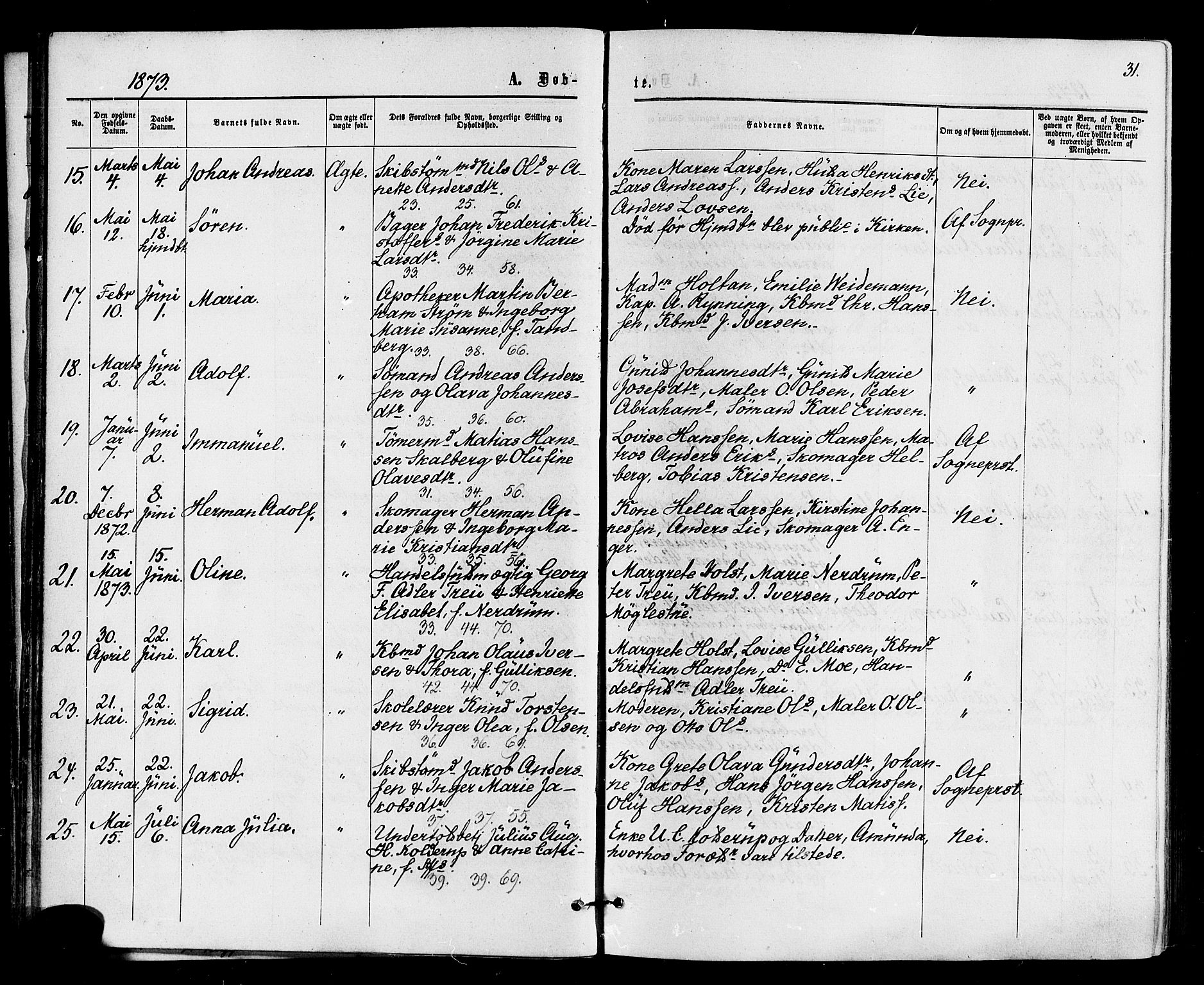 Holmestrand kirkebøker, AV/SAKO-A-346/F/Fa/L0003: Ministerialbok nr. 3, 1867-1879, s. 31