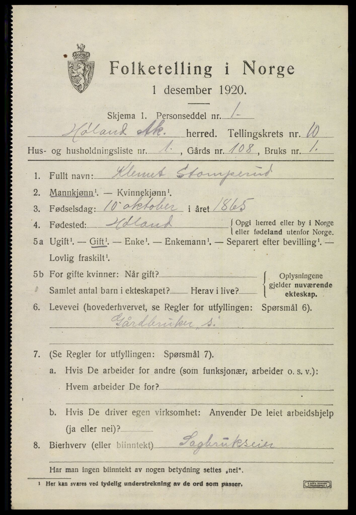 SAO, Folketelling 1920 for 0221 Høland herred, 1920, s. 10367