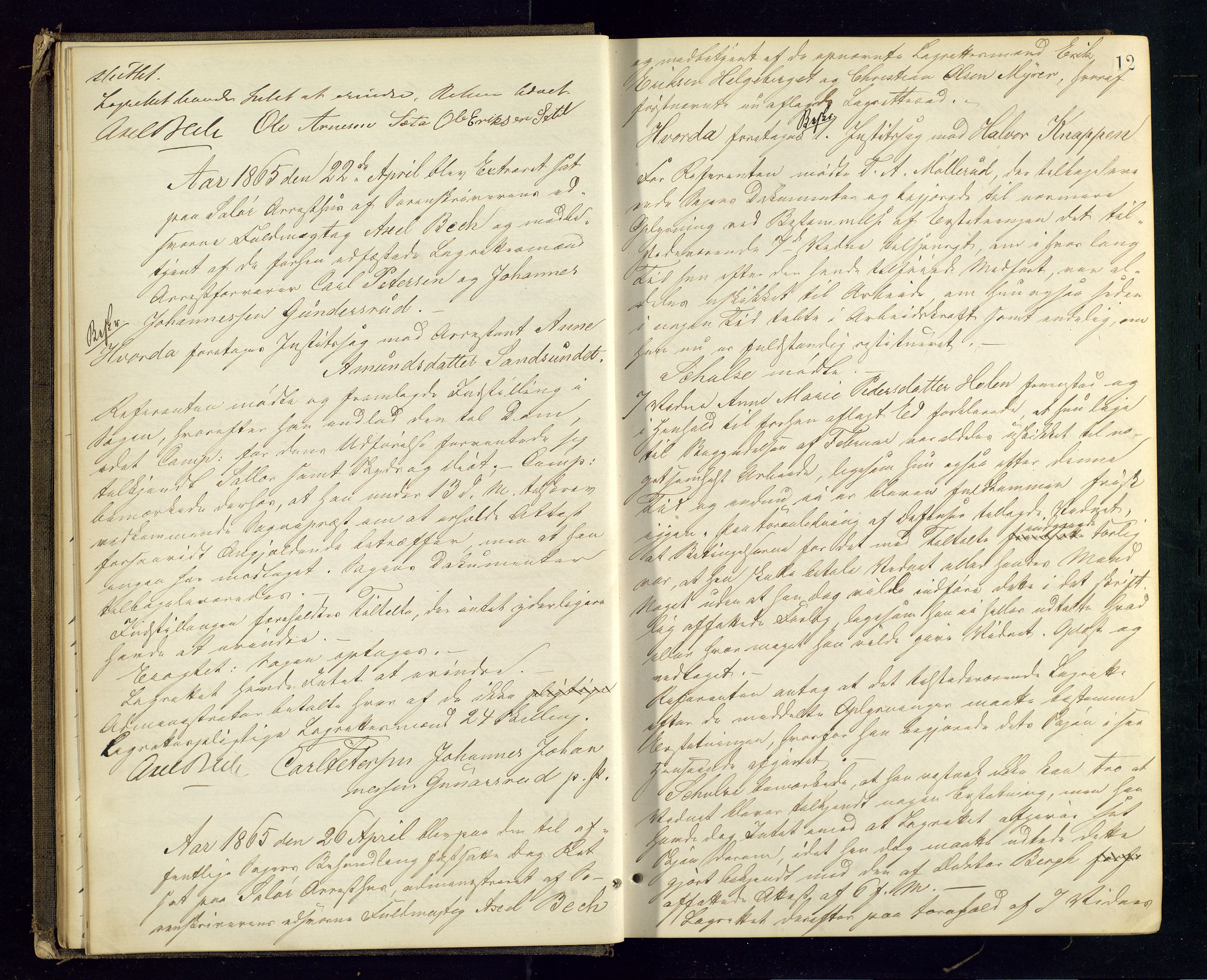 Solør tingrett, AV/SAH-TING-008/G/Gc/Gca/L0012: Ekstrarettsprotokoll, 1864-1869, s. 12
