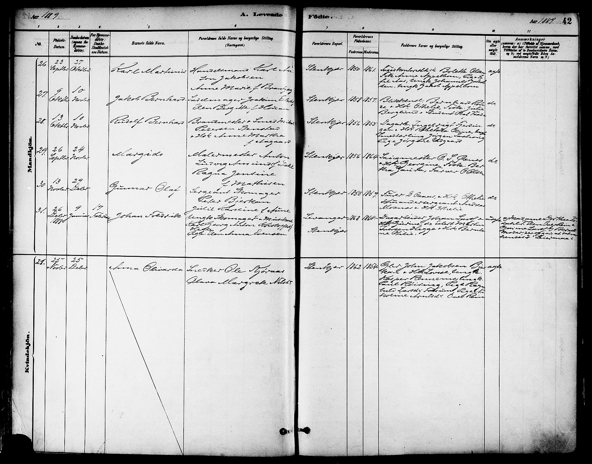 Ministerialprotokoller, klokkerbøker og fødselsregistre - Nord-Trøndelag, SAT/A-1458/739/L0371: Ministerialbok nr. 739A03, 1881-1895, s. 42