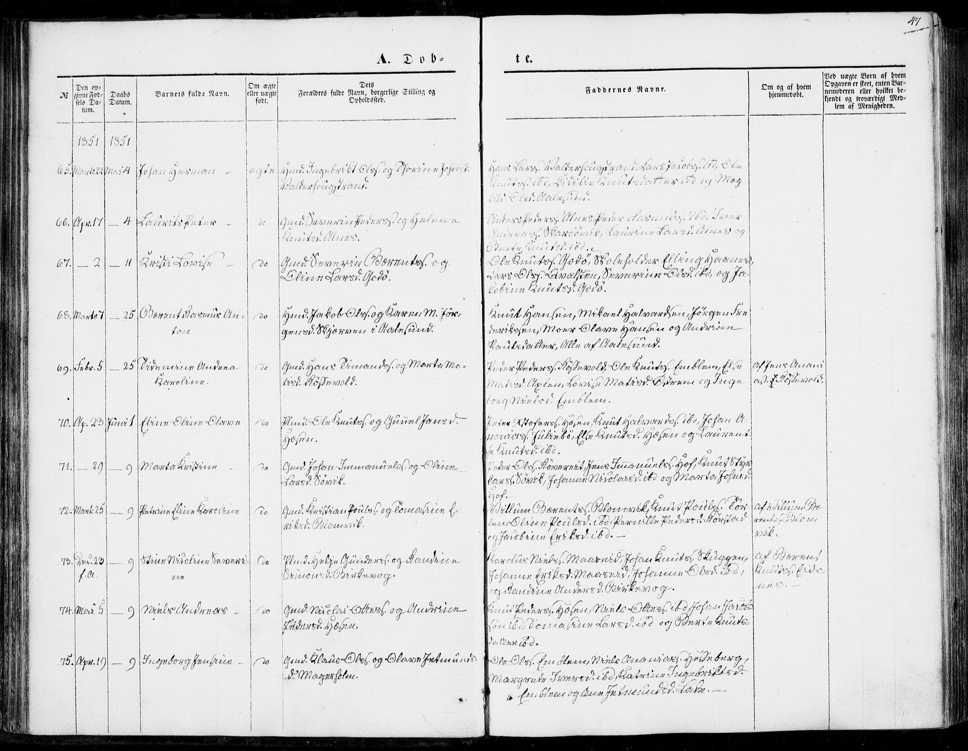 Ministerialprotokoller, klokkerbøker og fødselsregistre - Møre og Romsdal, AV/SAT-A-1454/528/L0397: Ministerialbok nr. 528A08, 1848-1858, s. 47