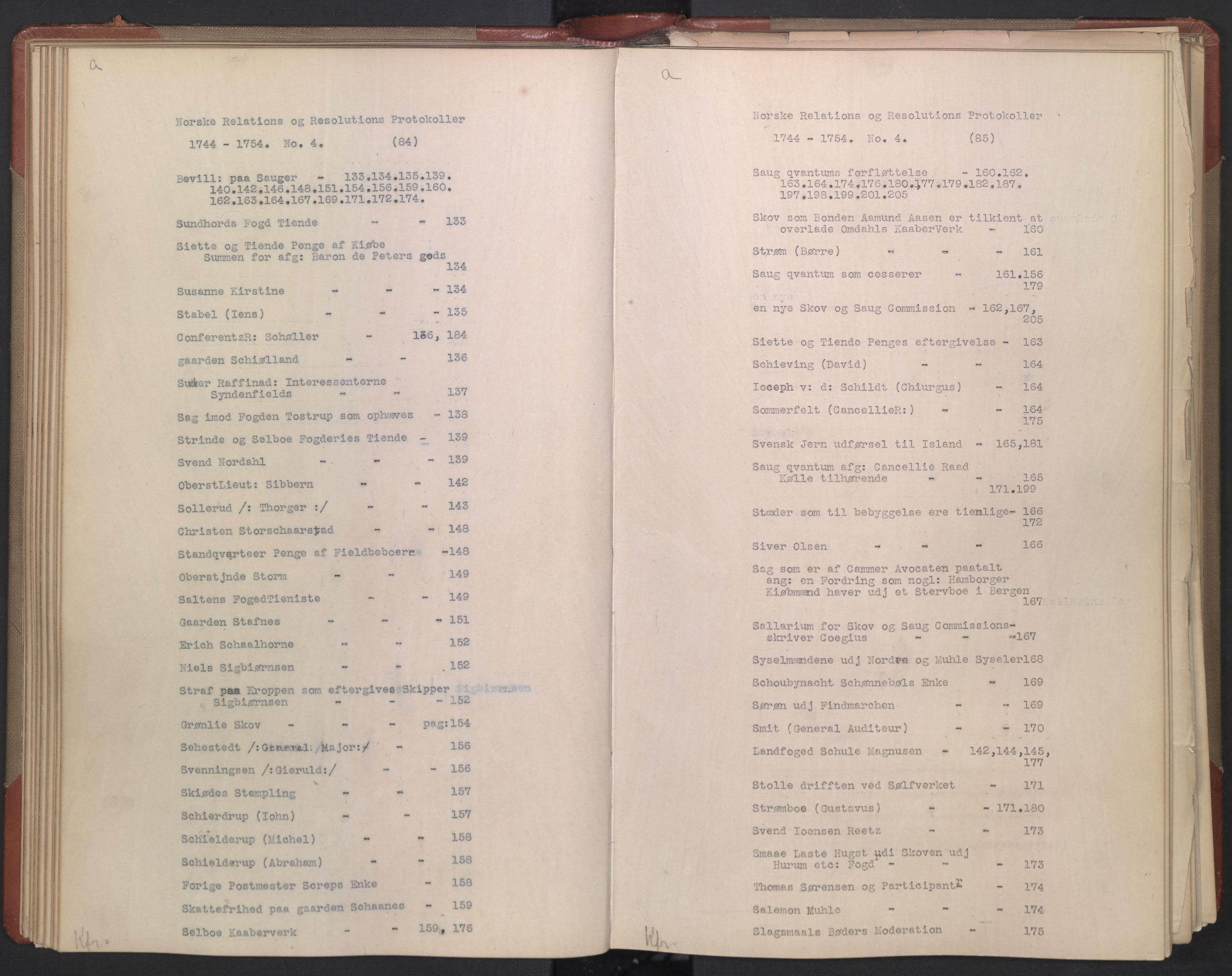 Avskriftsamlingen, AV/RA-EA-4022/F/Fb/L0118: Registratur over norske Relasjons- og resolusjonsprotokoller, 1744-1754, s. 46