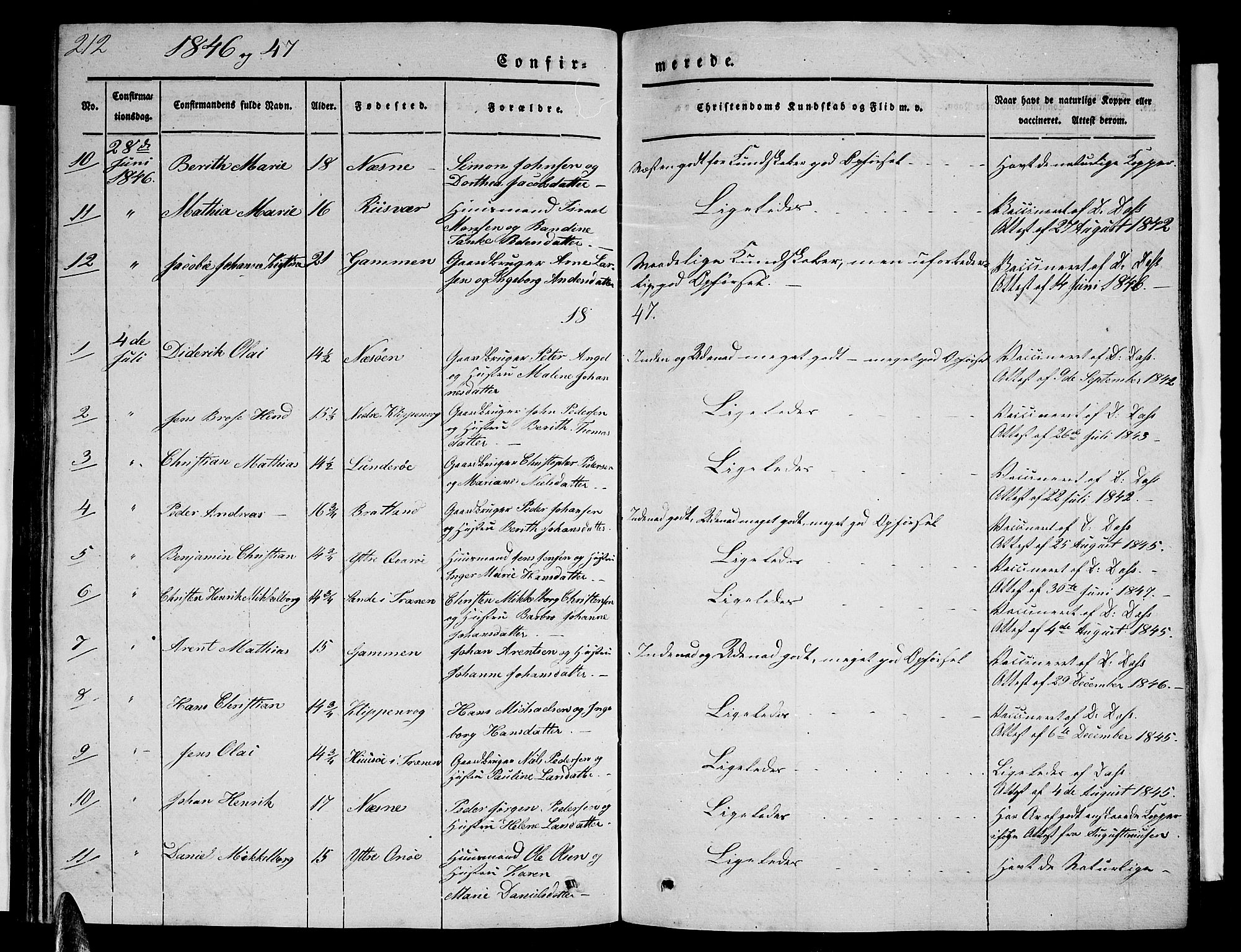 Ministerialprotokoller, klokkerbøker og fødselsregistre - Nordland, SAT/A-1459/839/L0572: Klokkerbok nr. 839C02, 1841-1873, s. 212