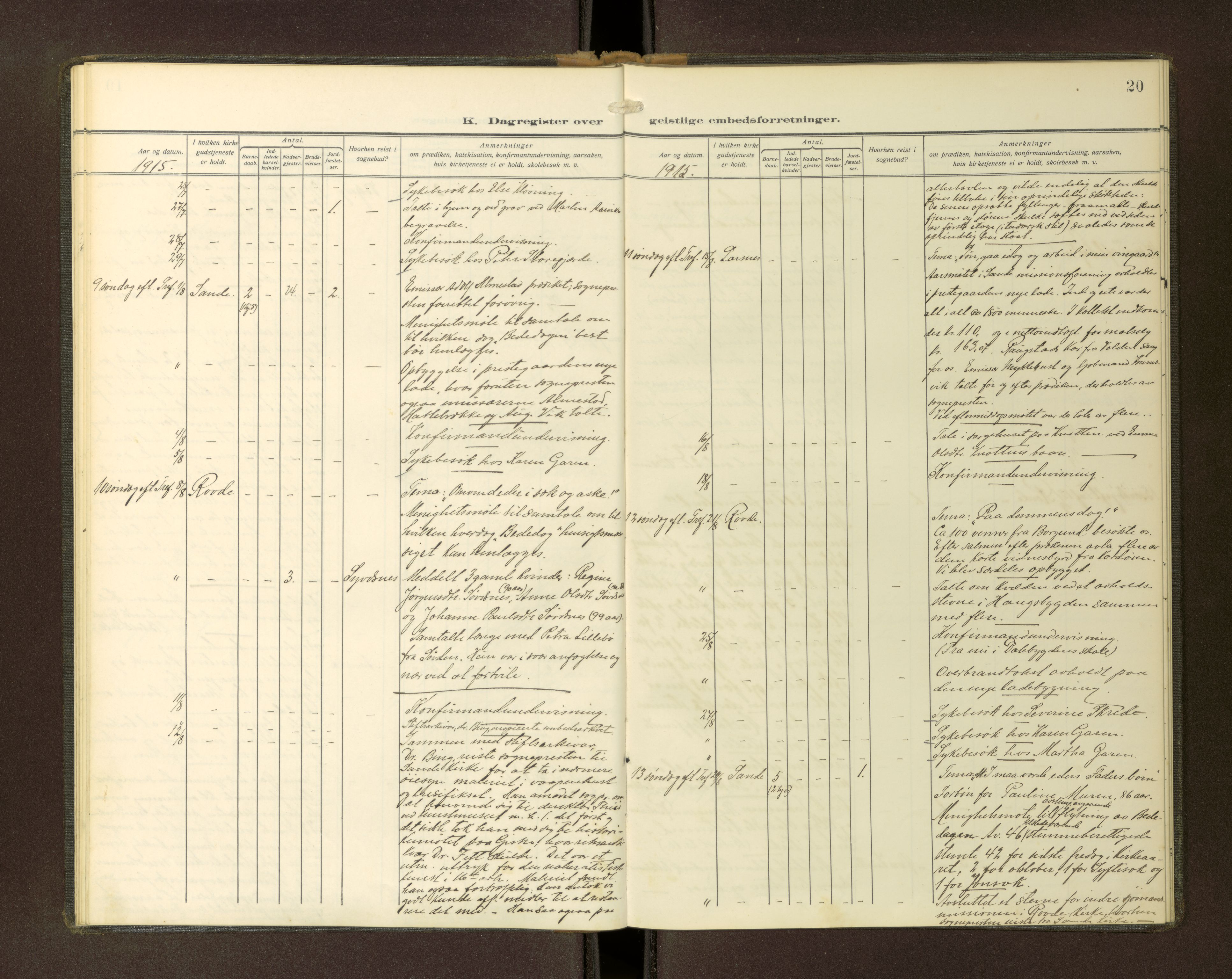 Ministerialprotokoller, klokkerbøker og fødselsregistre - Møre og Romsdal, AV/SAT-A-1454/503/L0039: Dagsregister nr. 503---, 1913-1918, s. 20