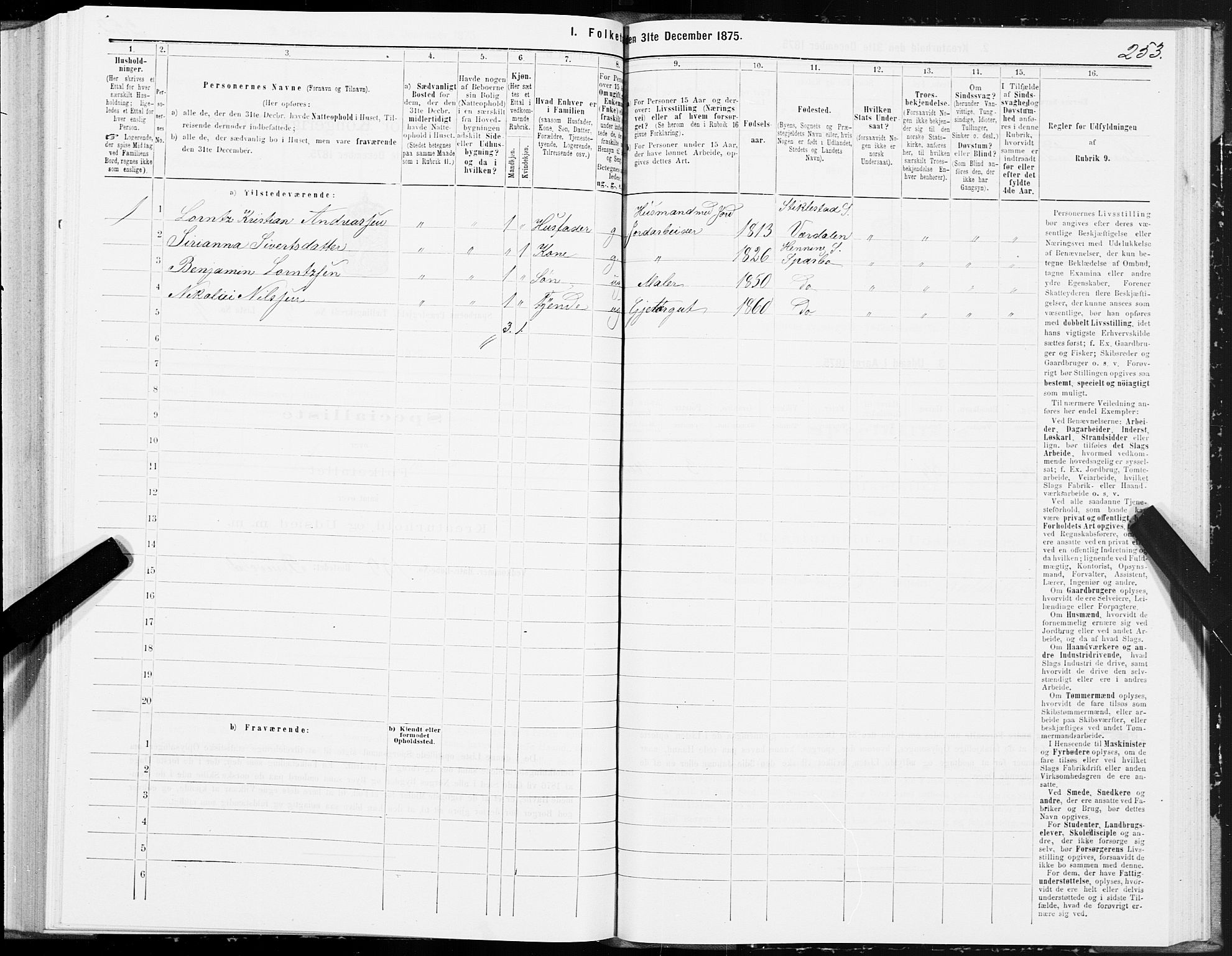 SAT, Folketelling 1875 for 1731P Sparbu prestegjeld, 1875, s. 3253