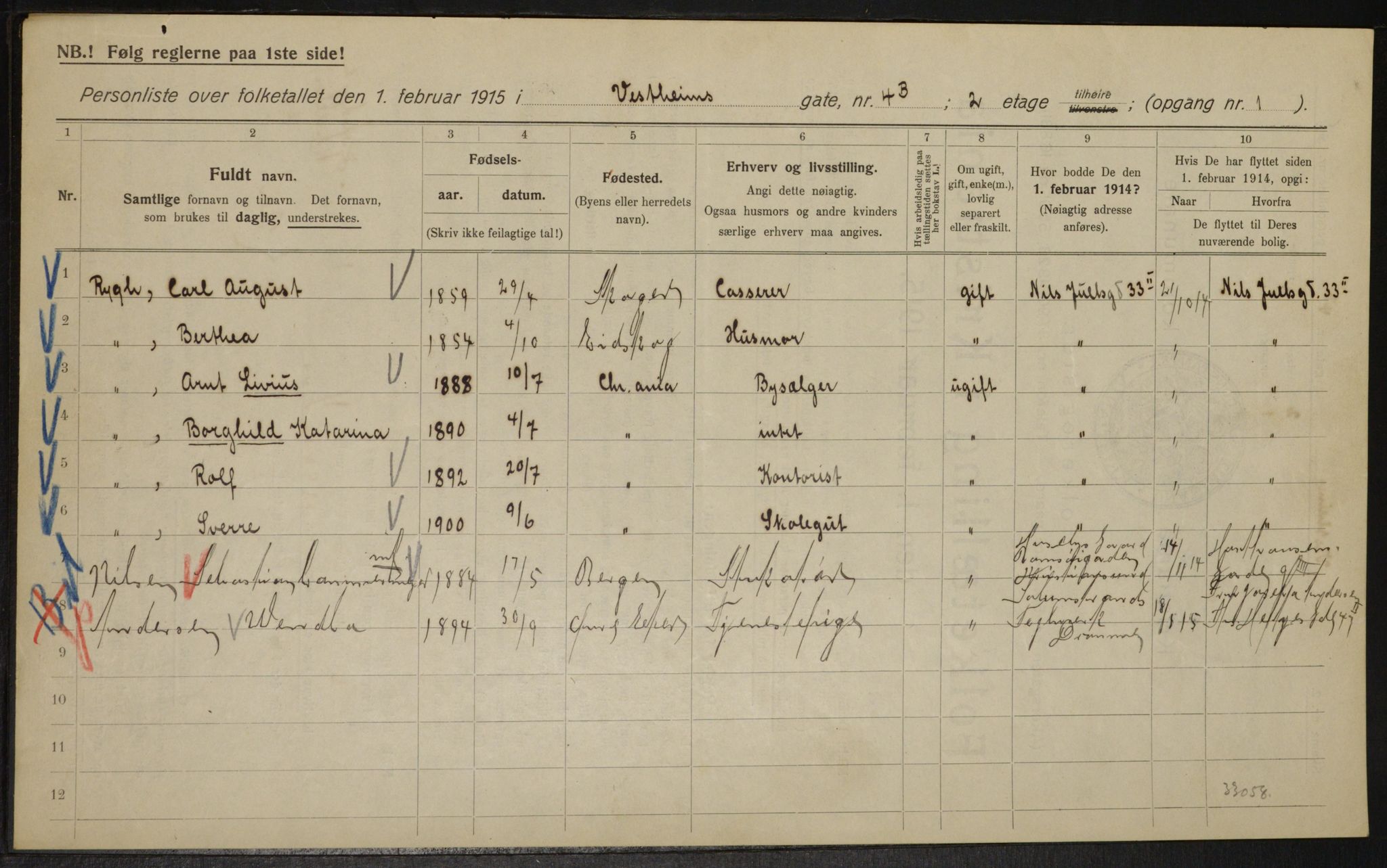 OBA, Kommunal folketelling 1.2.1915 for Kristiania, 1915, s. 123079