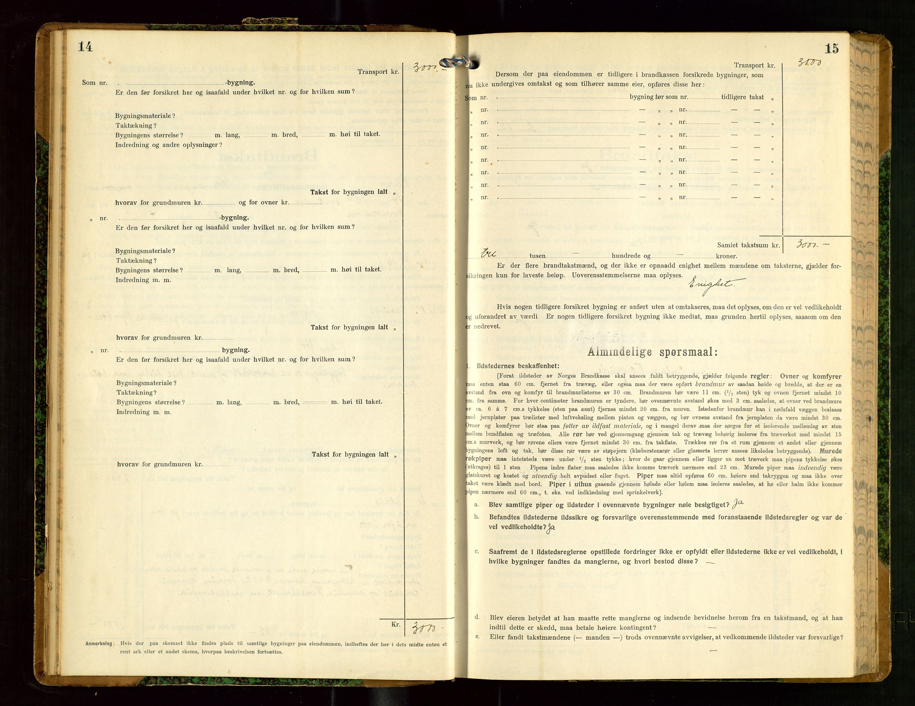 Klepp lensmannskontor, SAST/A-100163/Goc/L0008: "Brandtakstprotokol" m/register, 1914-1917, s. 14-15