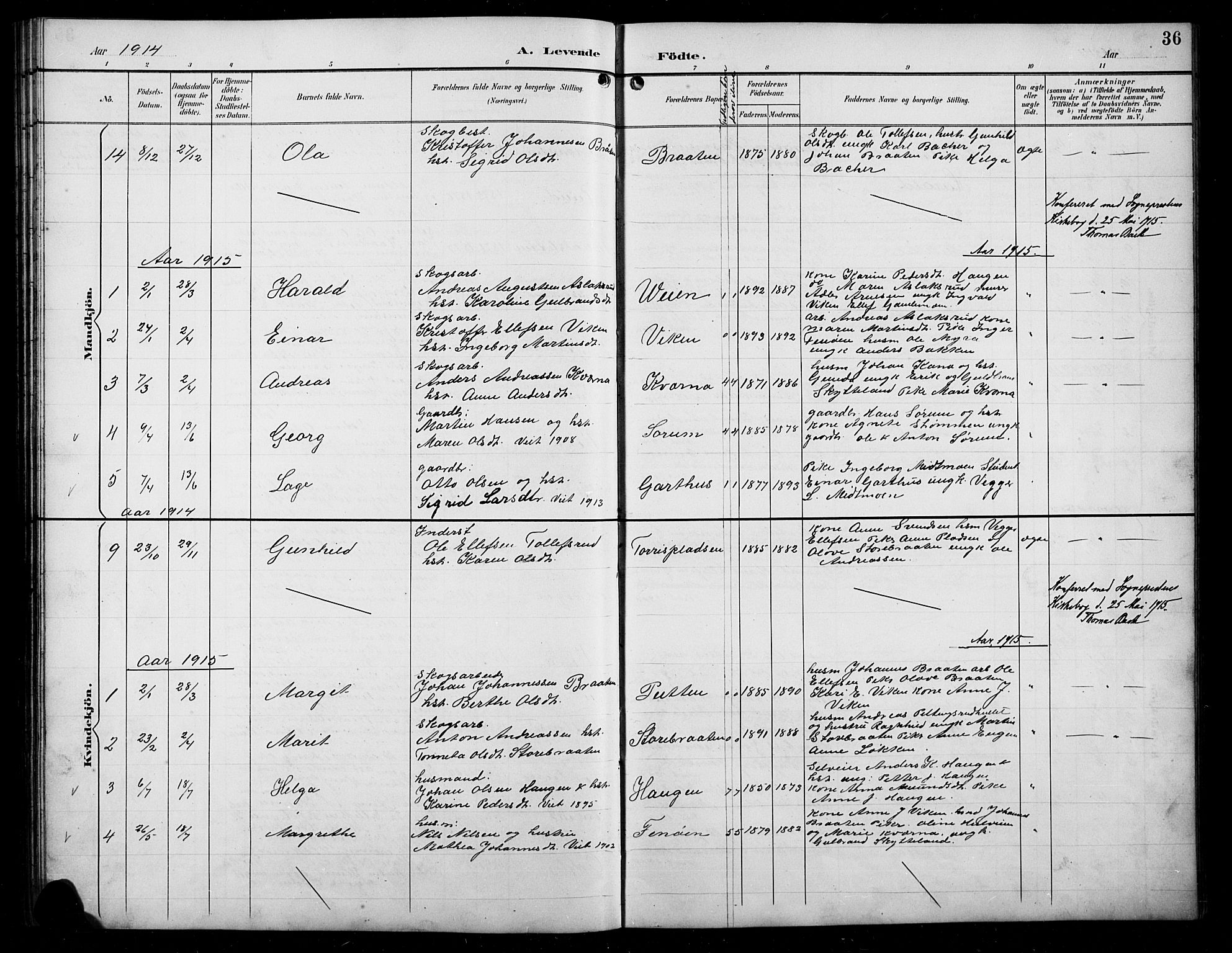 Sør-Aurdal prestekontor, SAH/PREST-128/H/Ha/Hab/L0008: Klokkerbok nr. 8, 1894-1921, s. 36