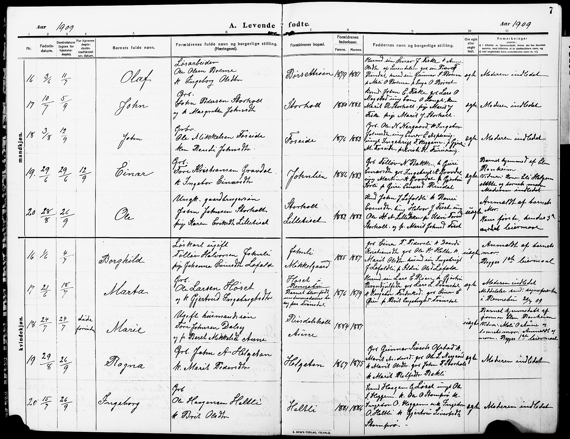 Ministerialprotokoller, klokkerbøker og fødselsregistre - Møre og Romsdal, AV/SAT-A-1454/598/L1079: Klokkerbok nr. 598C04, 1909-1927, s. 7