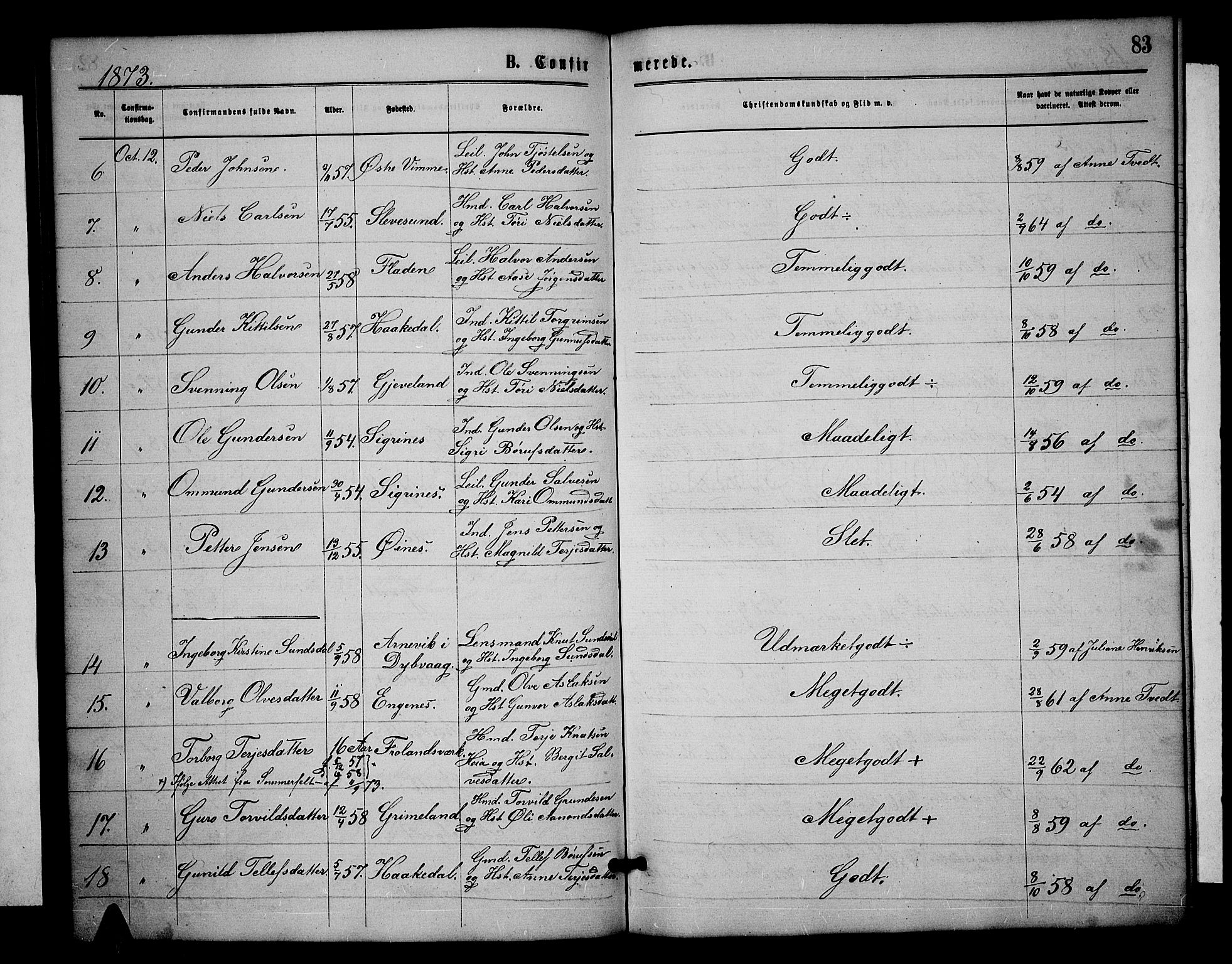 Åmli sokneprestkontor, AV/SAK-1111-0050/F/Fb/Fbc/L0003: Klokkerbok nr. B 3, 1868-1888, s. 83