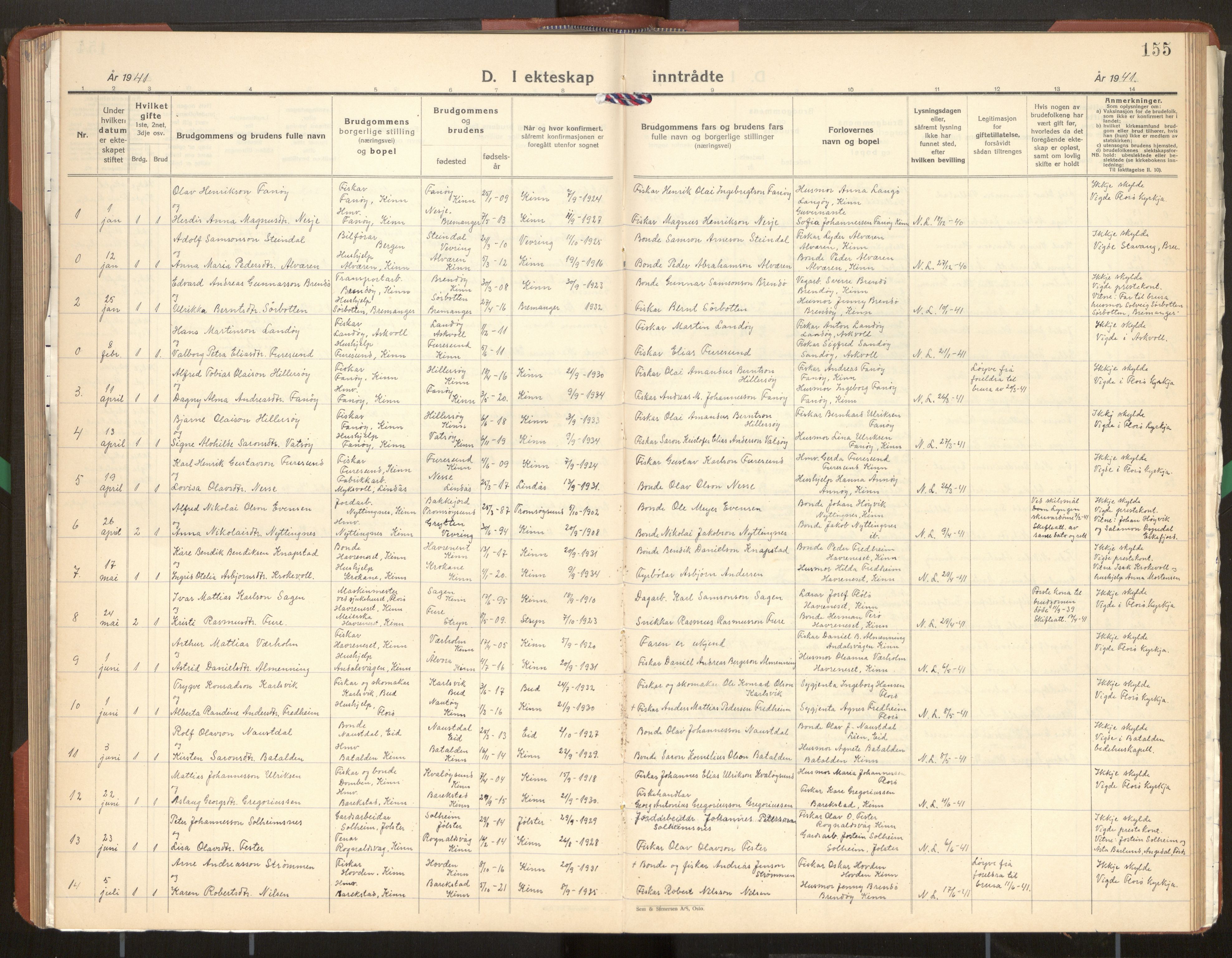 Kinn sokneprestembete, AV/SAB-A-80801/H/Hab/Haba/L0003: Klokkerbok nr. A 3, 1939-1960, s. 155