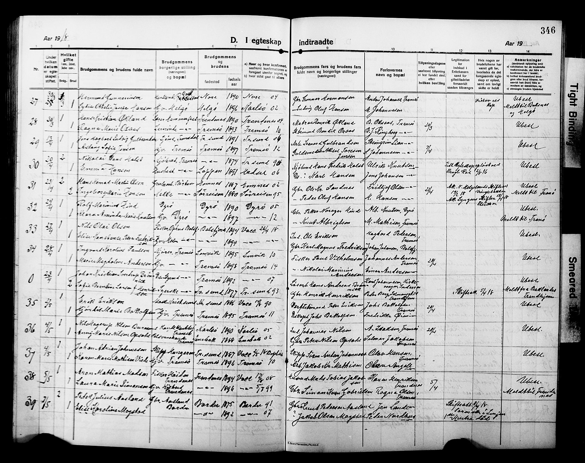 Tromsø sokneprestkontor/stiftsprosti/domprosti, AV/SATØ-S-1343/G/Gb/L0009klokker: Klokkerbok nr. 9, 1915-1925, s. 346