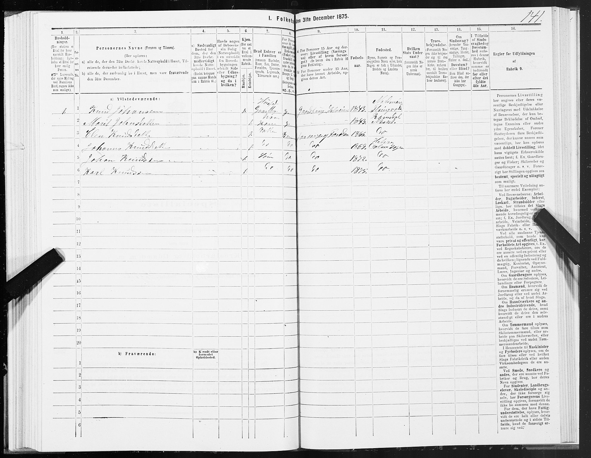 SAT, Folketelling 1875 for 1617P Hitra prestegjeld, 1875, s. 4141