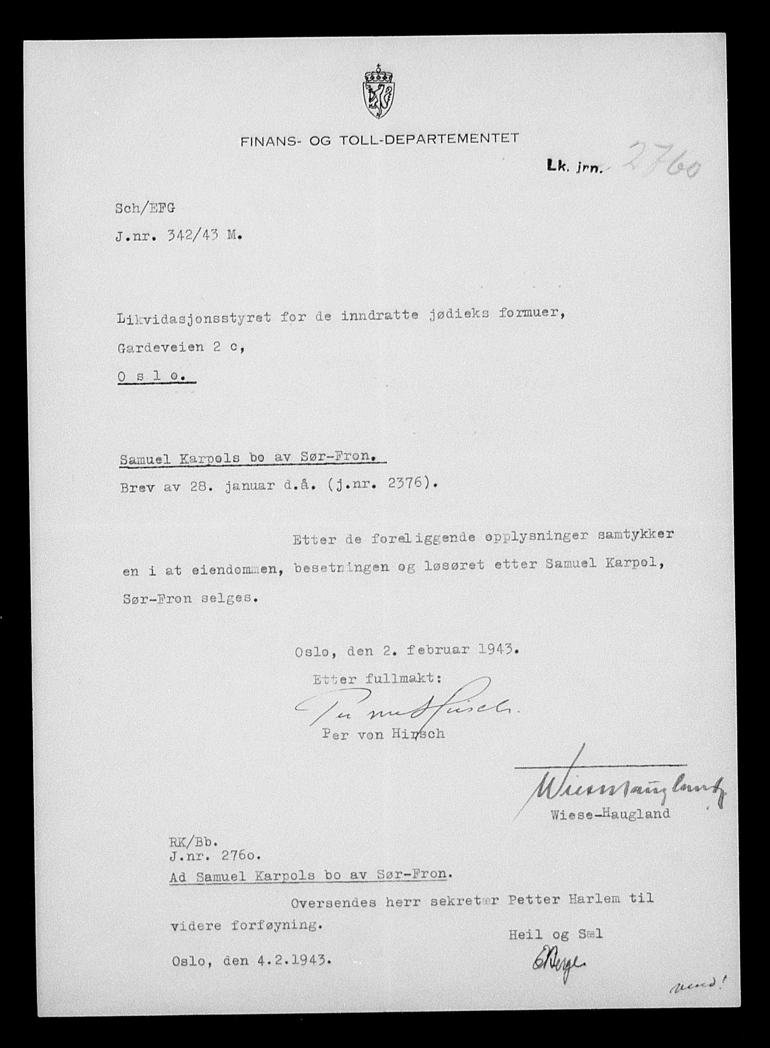 Justisdepartementet, Tilbakeføringskontoret for inndratte formuer, AV/RA-S-1564/H/Hc/Hcc/L0949: --, 1945-1947, s. 769