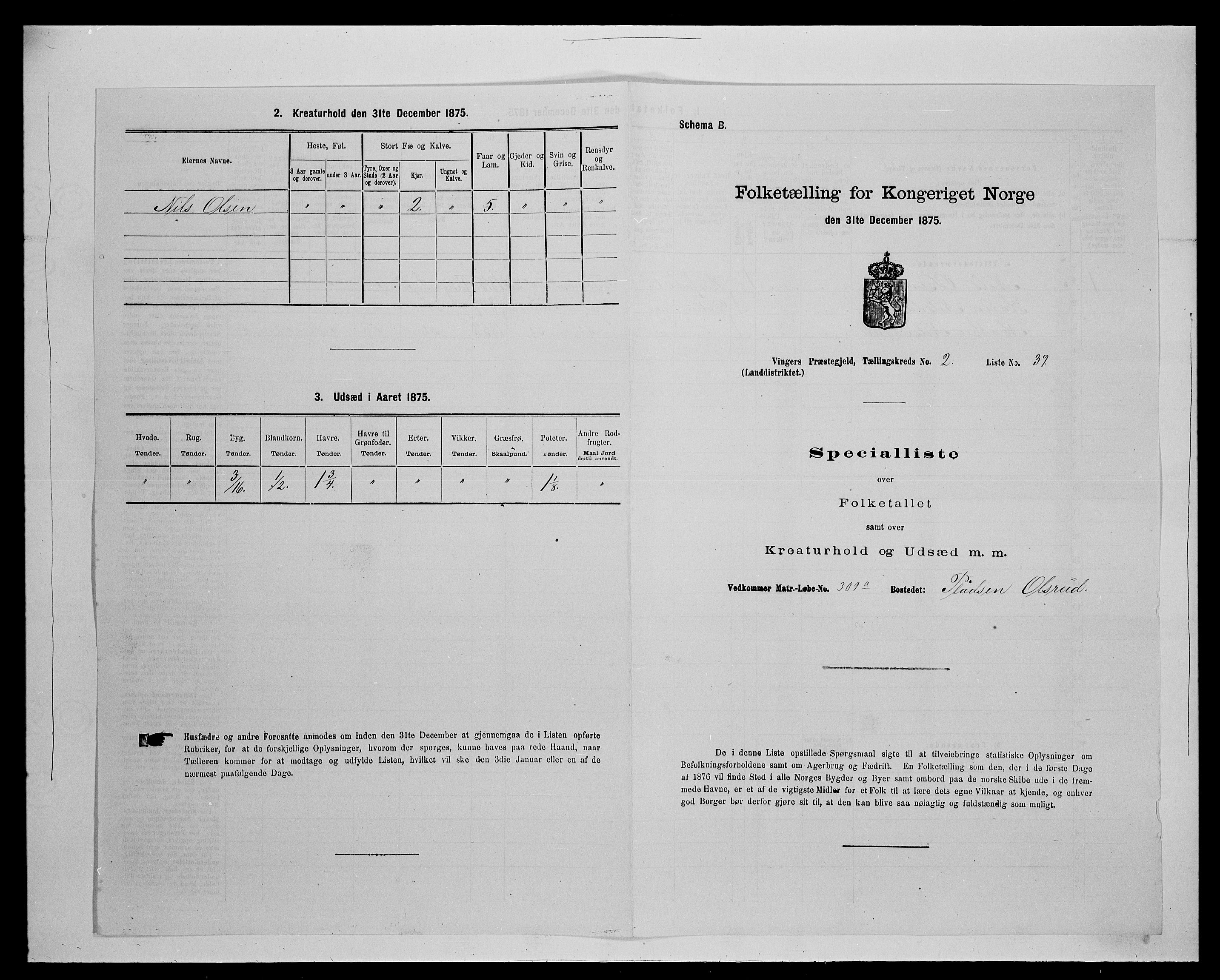 SAH, Folketelling 1875 for 0421L Vinger prestegjeld, Vinger sokn og Austmarka sokn, 1875, s. 298