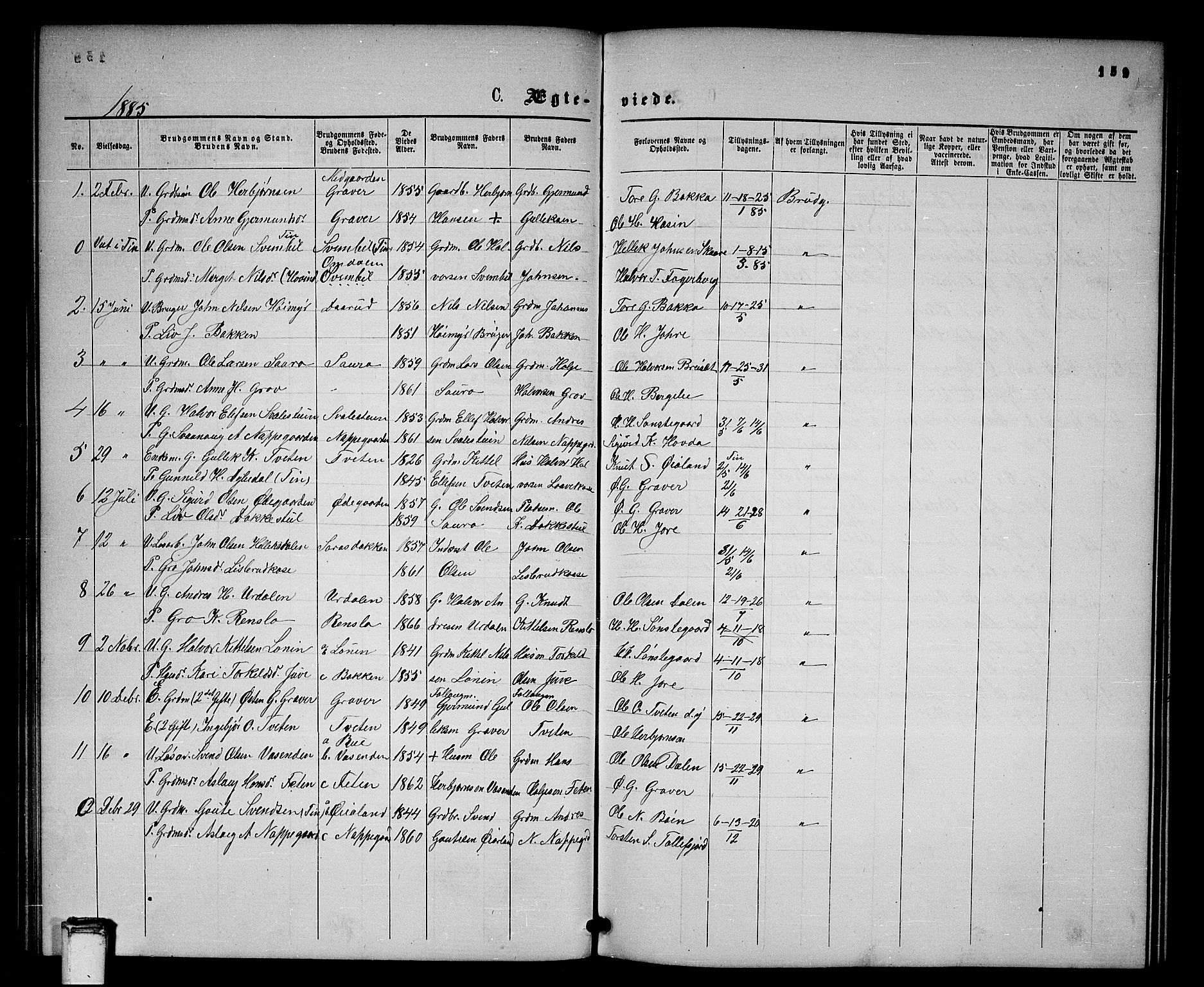 Gransherad kirkebøker, AV/SAKO-A-267/G/Gb/L0002: Klokkerbok nr. II 2, 1860-1886, s. 159