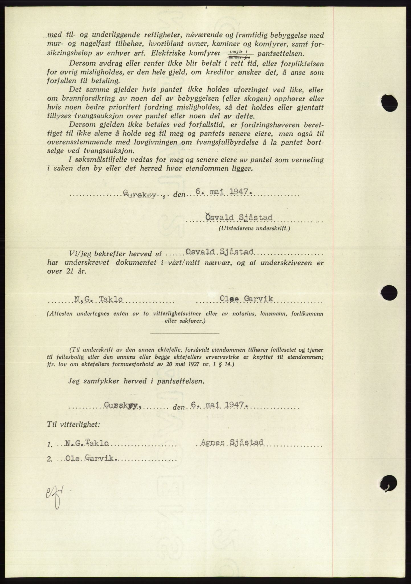 Søre Sunnmøre sorenskriveri, AV/SAT-A-4122/1/2/2C/L0114: Pantebok nr. 1-2B, 1943-1947, Dagboknr: 609/1947