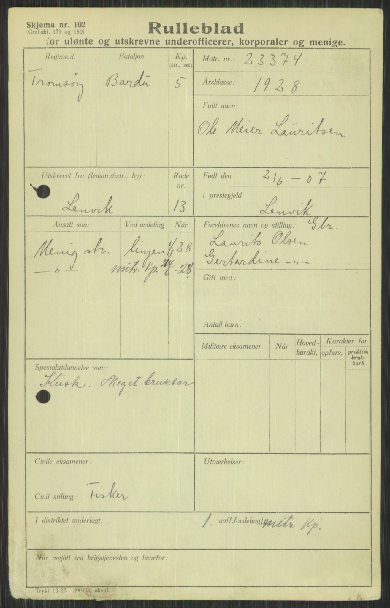 Forsvaret, Troms infanteriregiment nr. 16, AV/RA-RAFA-3146/P/Pa/L0013/0003: Rulleblad / Rulleblad for regimentets menige mannskaper, årsklasse 1928, 1928, s. 447