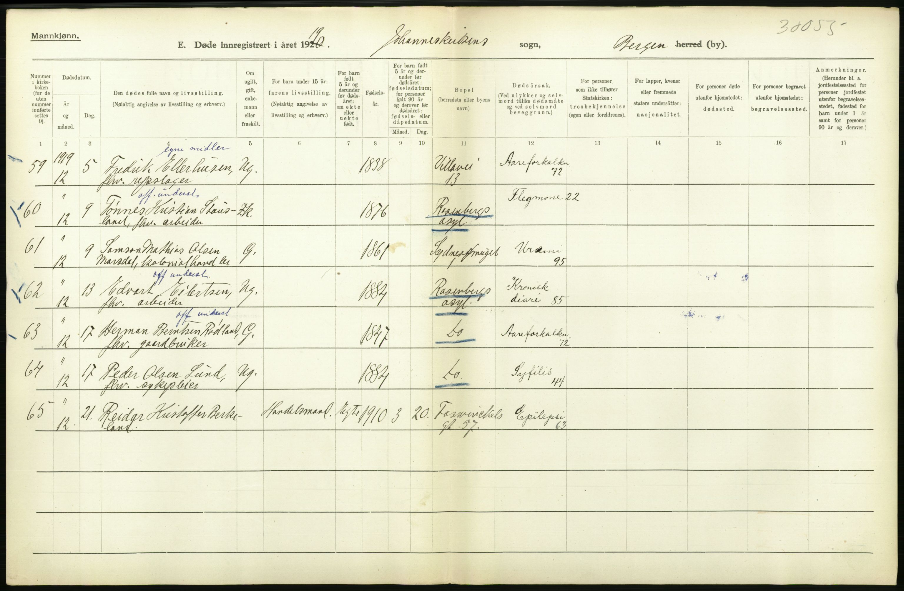 Statistisk sentralbyrå, Sosiodemografiske emner, Befolkning, RA/S-2228/D/Df/Dfb/Dfbi/L0035: Bergen: Gifte, døde, dødfødte., 1919, s. 634