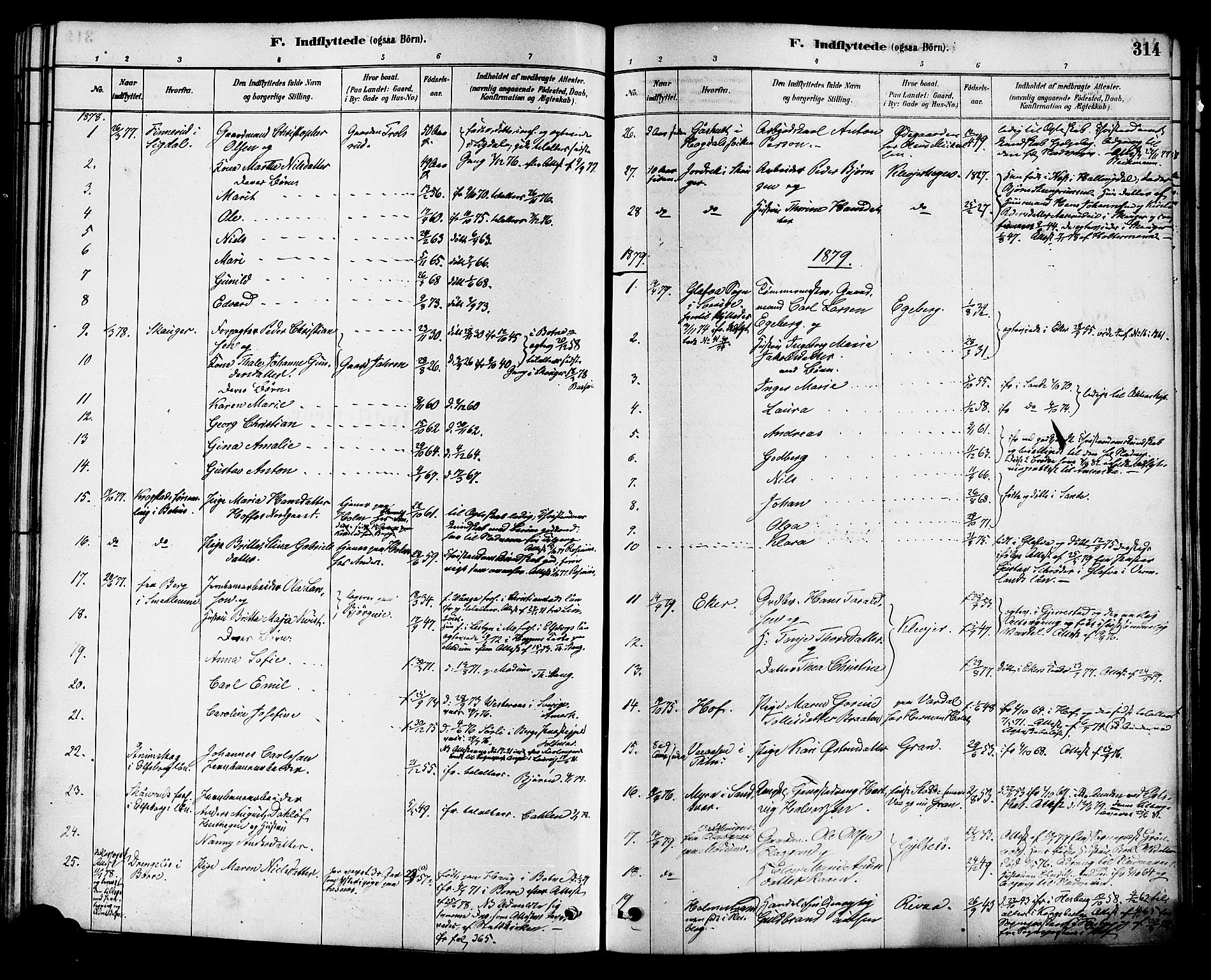 Sande Kirkebøker, AV/SAKO-A-53/F/Fa/L0006: Ministerialbok nr. 6, 1878-1888, s. 314