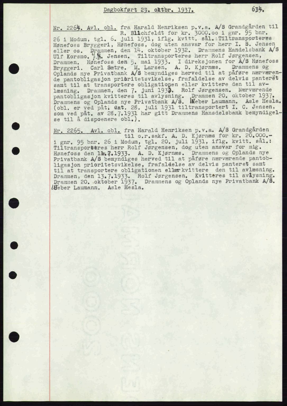 Eiker, Modum og Sigdal sorenskriveri, SAKO/A-123/G/Ga/Gab/L0036: Pantebok nr. A6, 1937-1937, Dagboknr: 2264/1937
