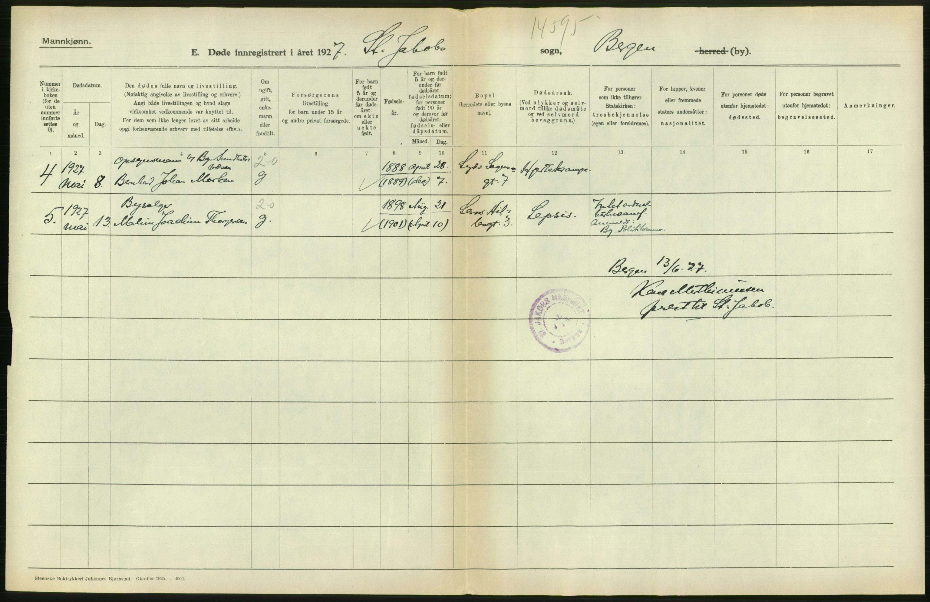 Statistisk sentralbyrå, Sosiodemografiske emner, Befolkning, AV/RA-S-2228/D/Df/Dfc/Dfcg/L0028: Bergen: Gifte, døde., 1927, s. 638