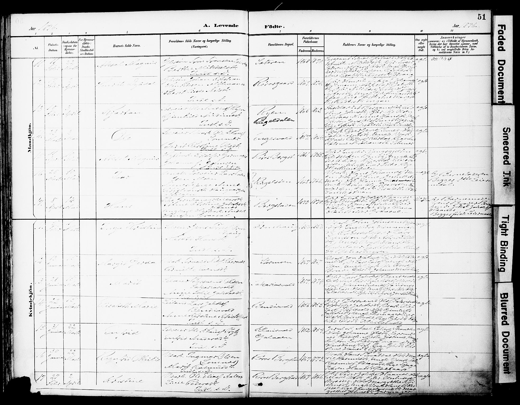 Ministerialprotokoller, klokkerbøker og fødselsregistre - Sør-Trøndelag, SAT/A-1456/681/L0935: Ministerialbok nr. 681A13, 1890-1898, s. 51