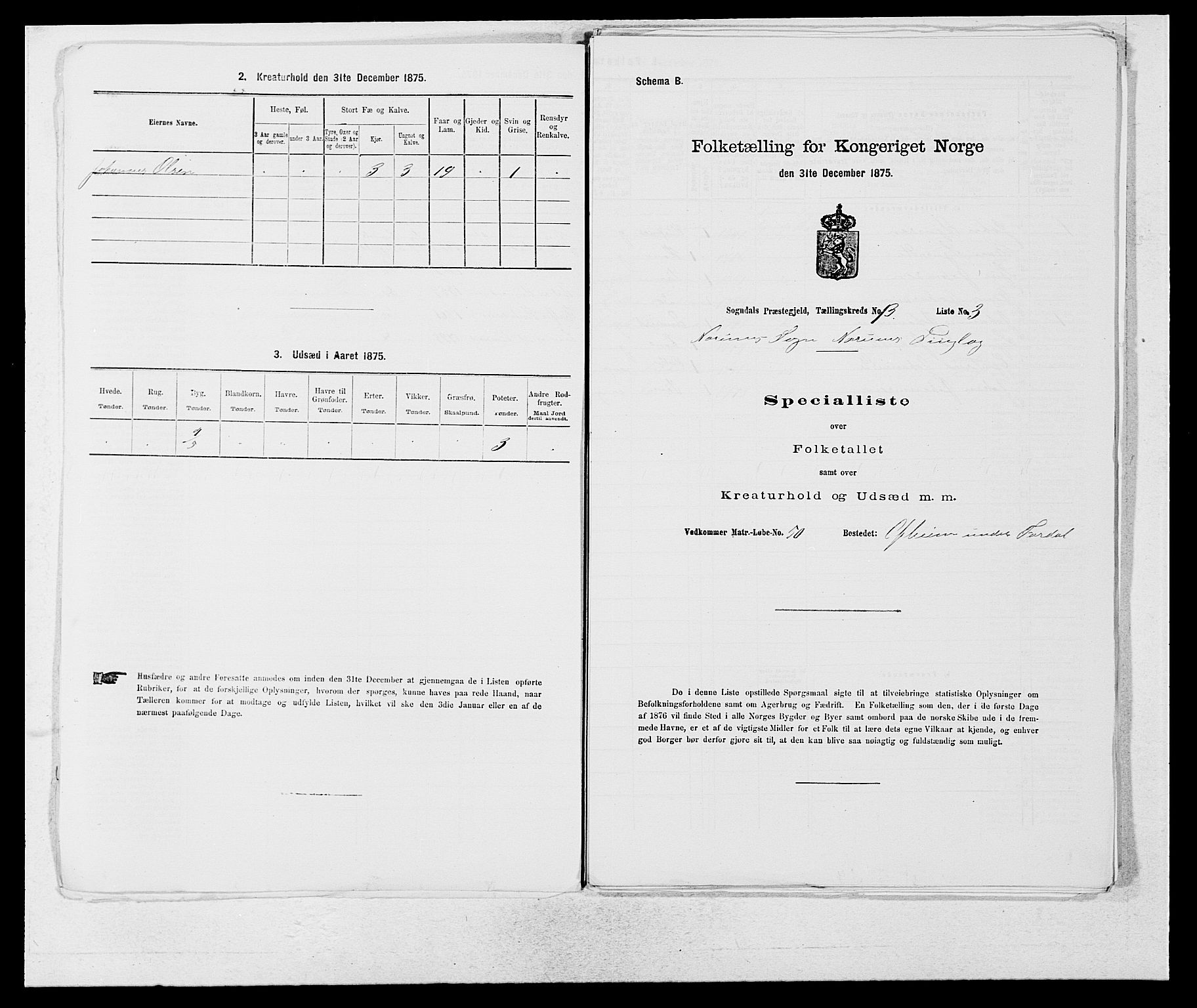 SAB, Folketelling 1875 for 1420P Sogndal prestegjeld, 1875, s. 1180