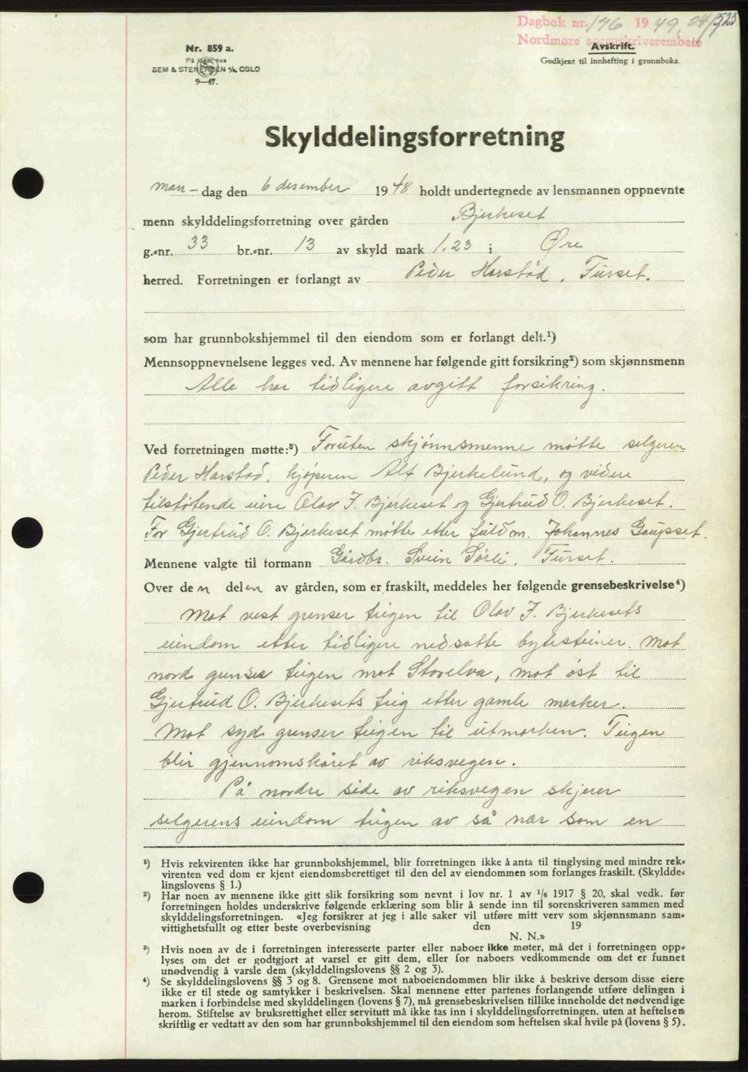 Nordmøre sorenskriveri, AV/SAT-A-4132/1/2/2Ca: Pantebok nr. A110, 1948-1949, Dagboknr: 176/1949