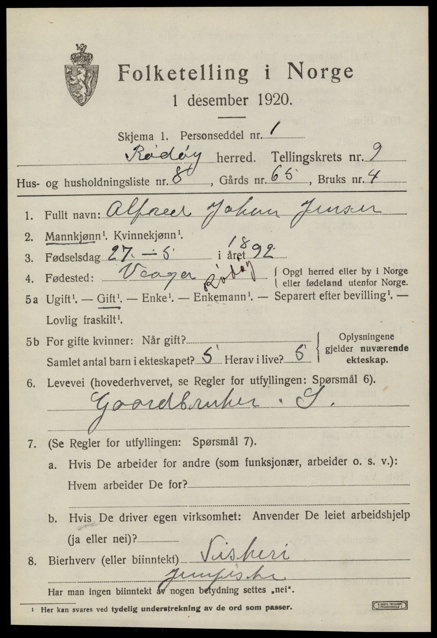 SAT, Folketelling 1920 for 1836 Rødøy herred, 1920, s. 5162